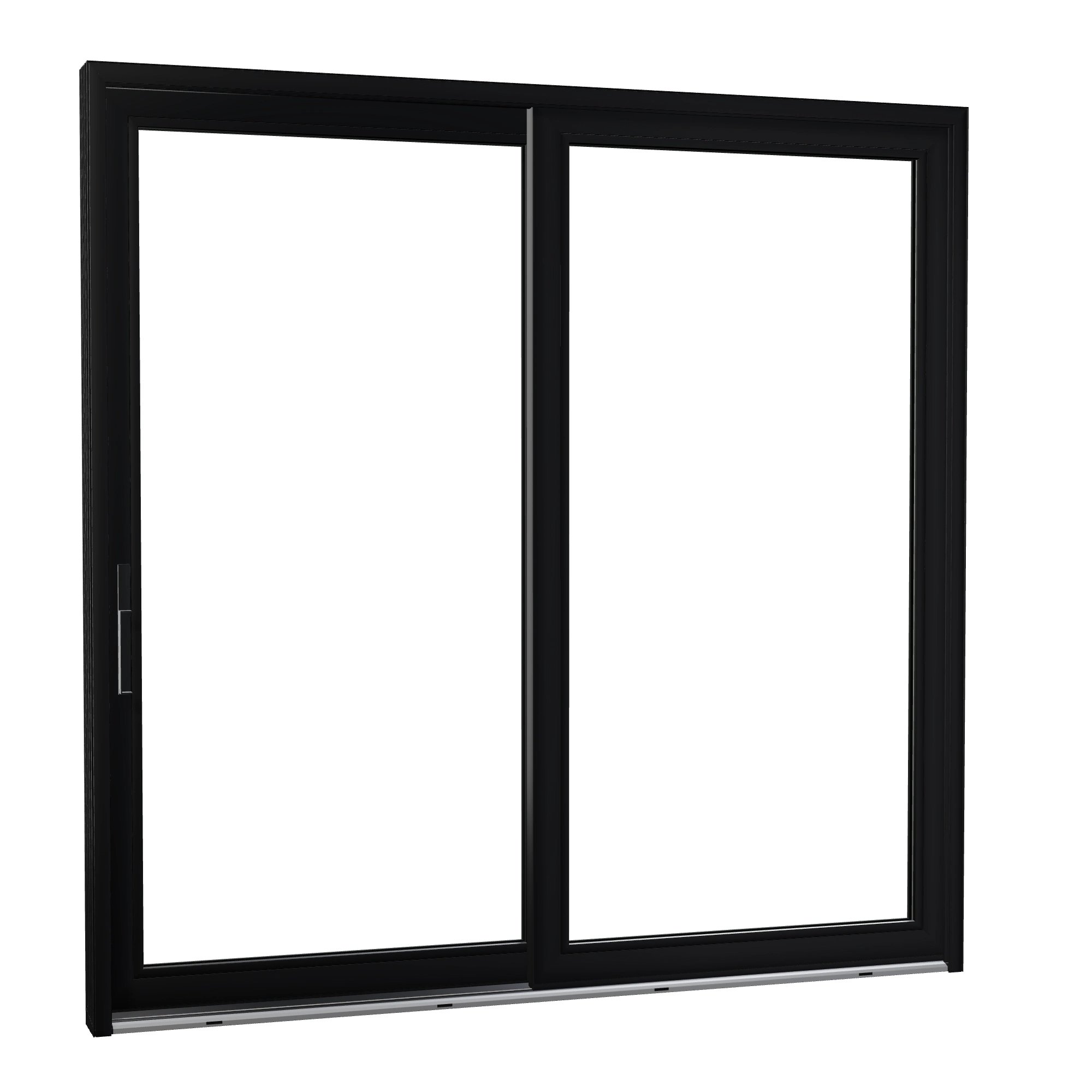 Opposite exterior angle of Amalfi 95.5 × 95.25 inch 2-Panel LO Vinyl Sliding Patio Door — Black / White