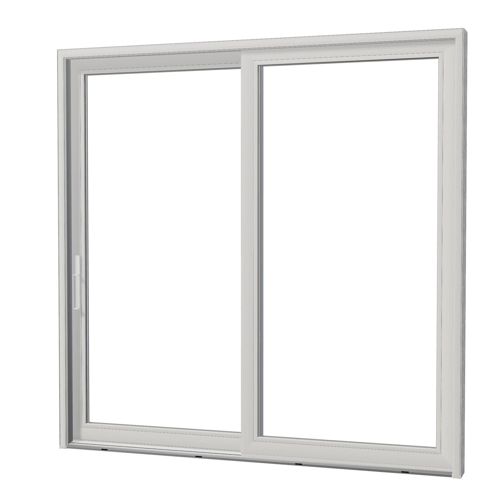 Angled exterior view of Amalfi 95.5 × 95.25 inch 2-Panel LO Vinyl Sliding Patio Door — White / White