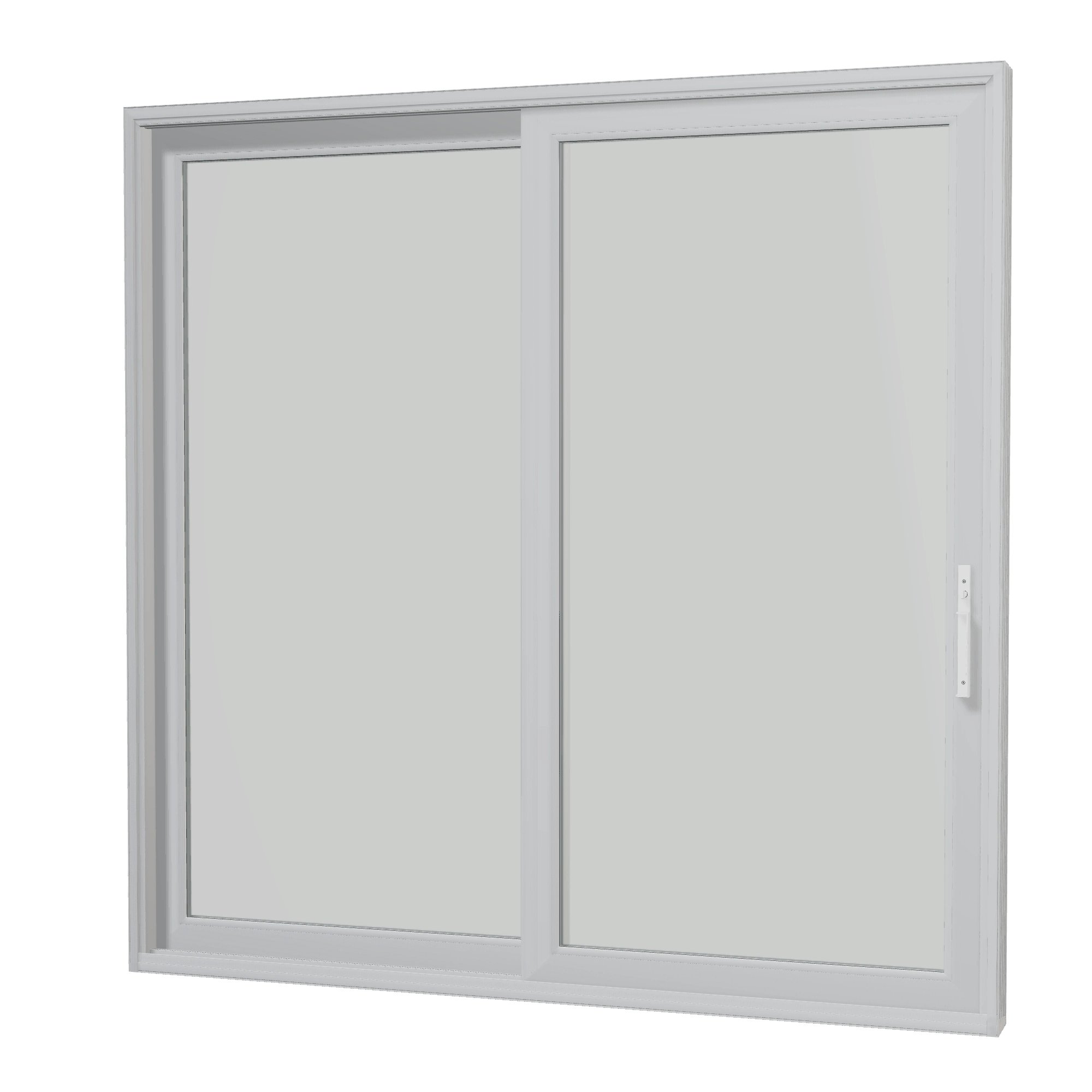 Angled interior view of Amalfi 95.5 × 95.25 inch 2-Panel LO Vinyl Sliding Patio Door — White / White
