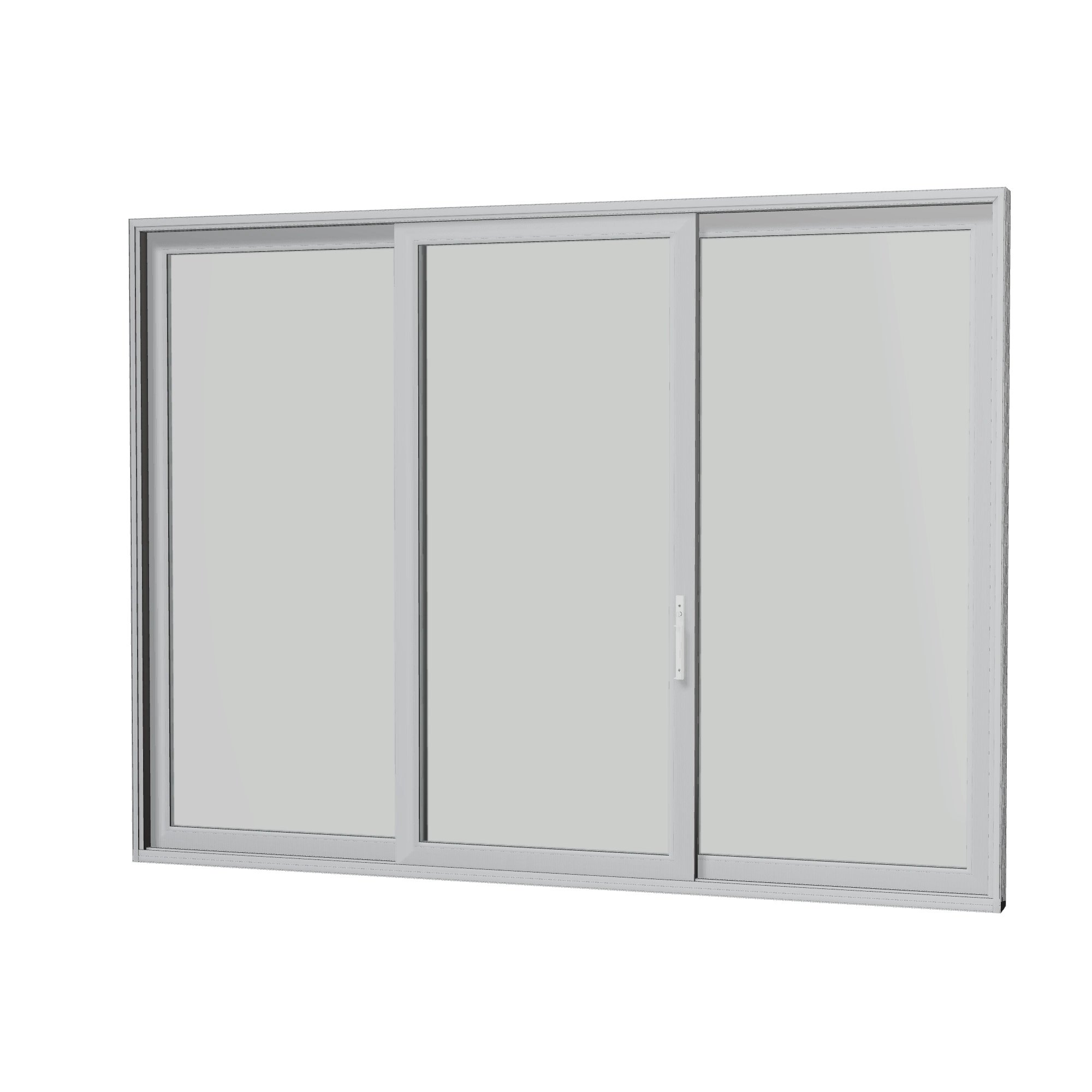Angled interior view of Amalfi 144 × 107.25 inch 3-Panel OLO Vinyl Sliding Patio Door — Black / White
