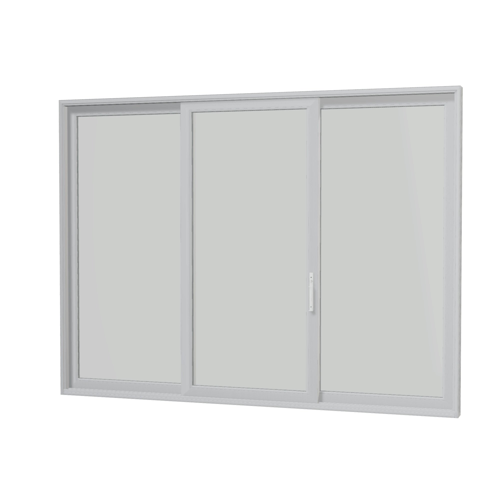 Angled interior view of Amalfi 144 × 107.25 inch 3-Panel OLO Vinyl Sliding Patio Door — White / White