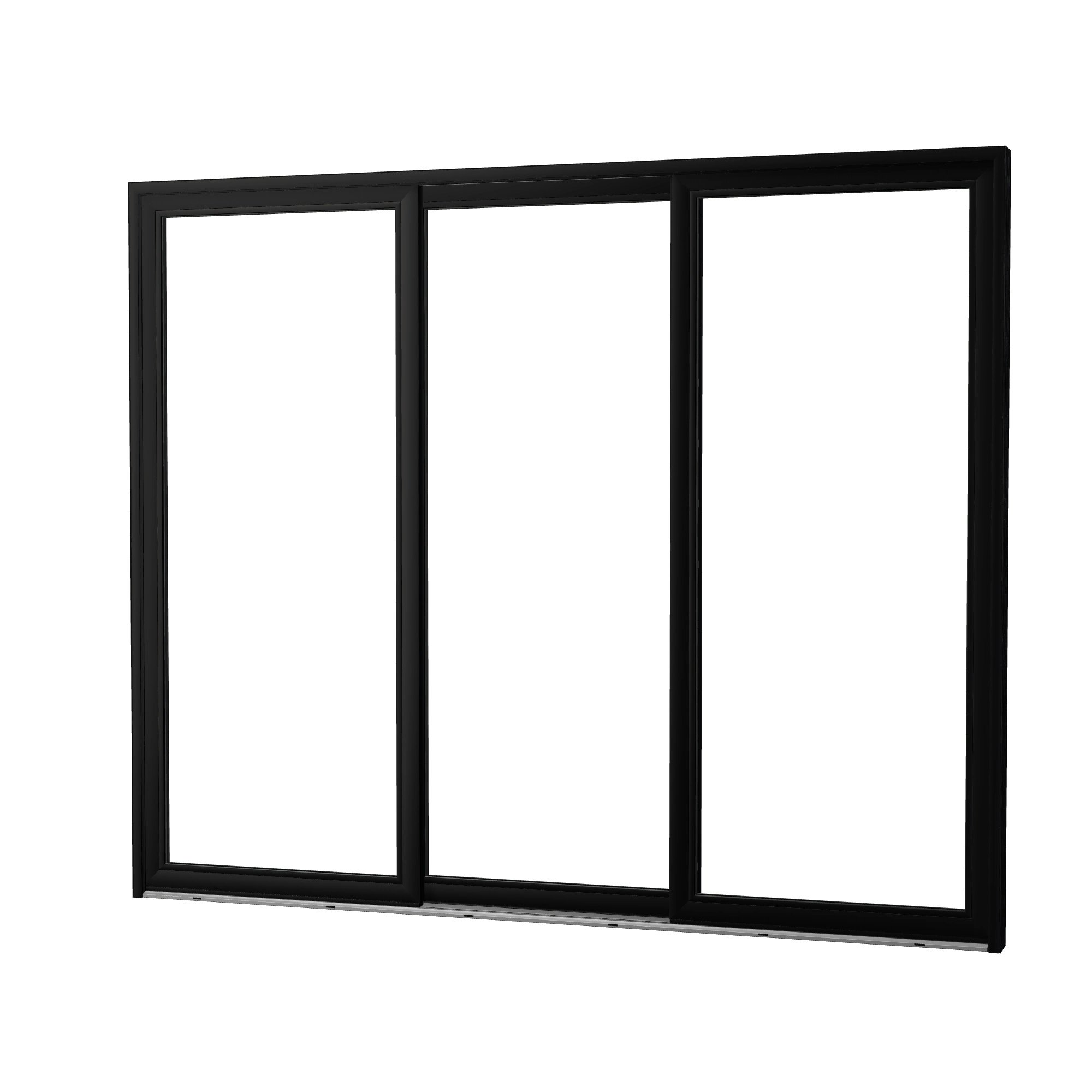 Angled exterior view of Amalfi 144 × 119.25 inch 3-Panel OLO Vinyl Sliding Patio Door — Black / White
