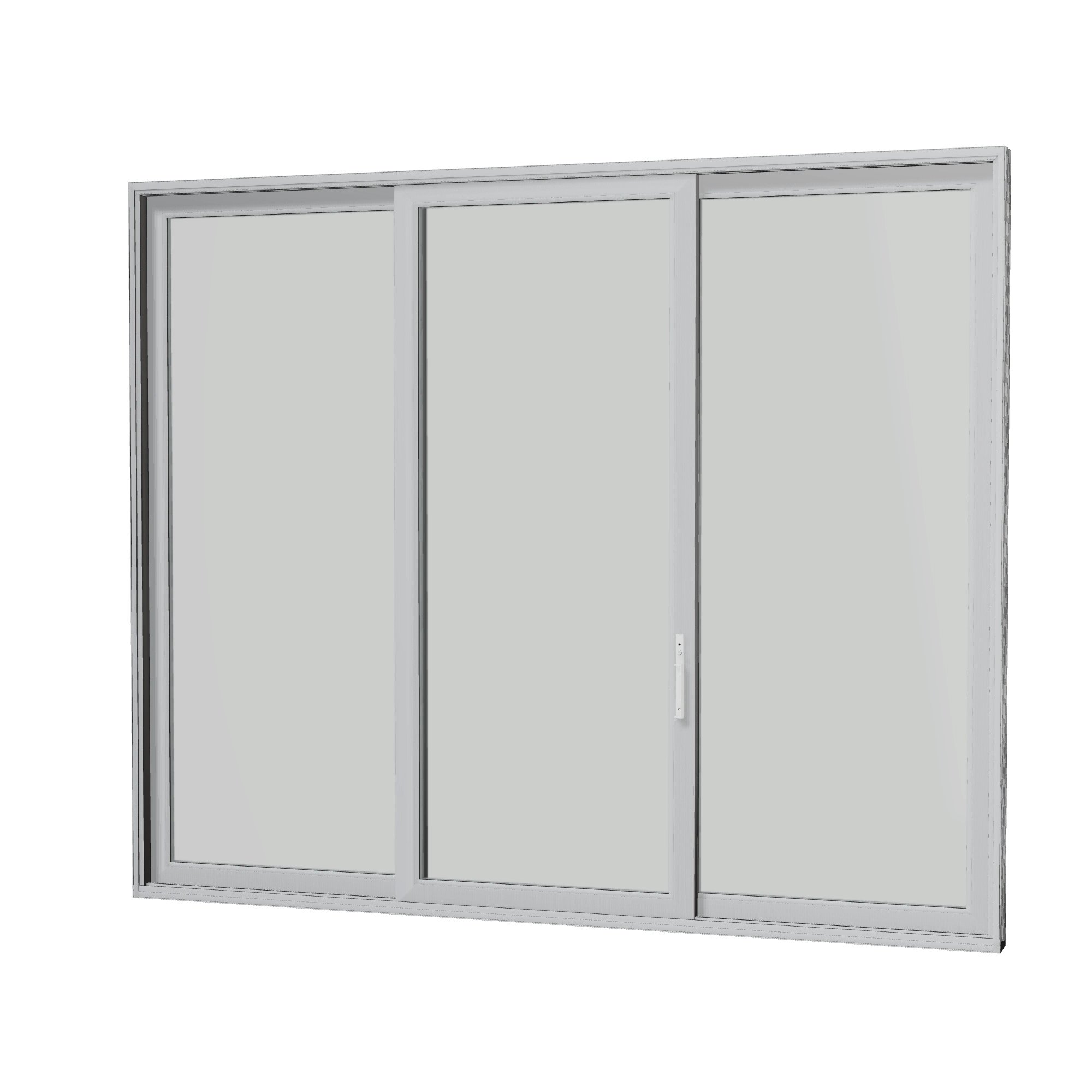 Angled interior view of Amalfi 144 × 119.25 inch 3-Panel OLO Vinyl Sliding Patio Door — Black / White