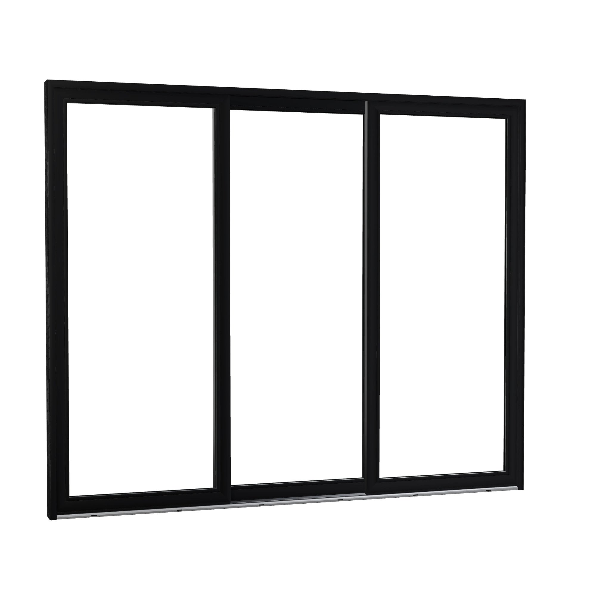 Opposite exterior angle of Amalfi 144 × 119.25 inch 3-Panel OLO Vinyl Sliding Patio Door — Black / White