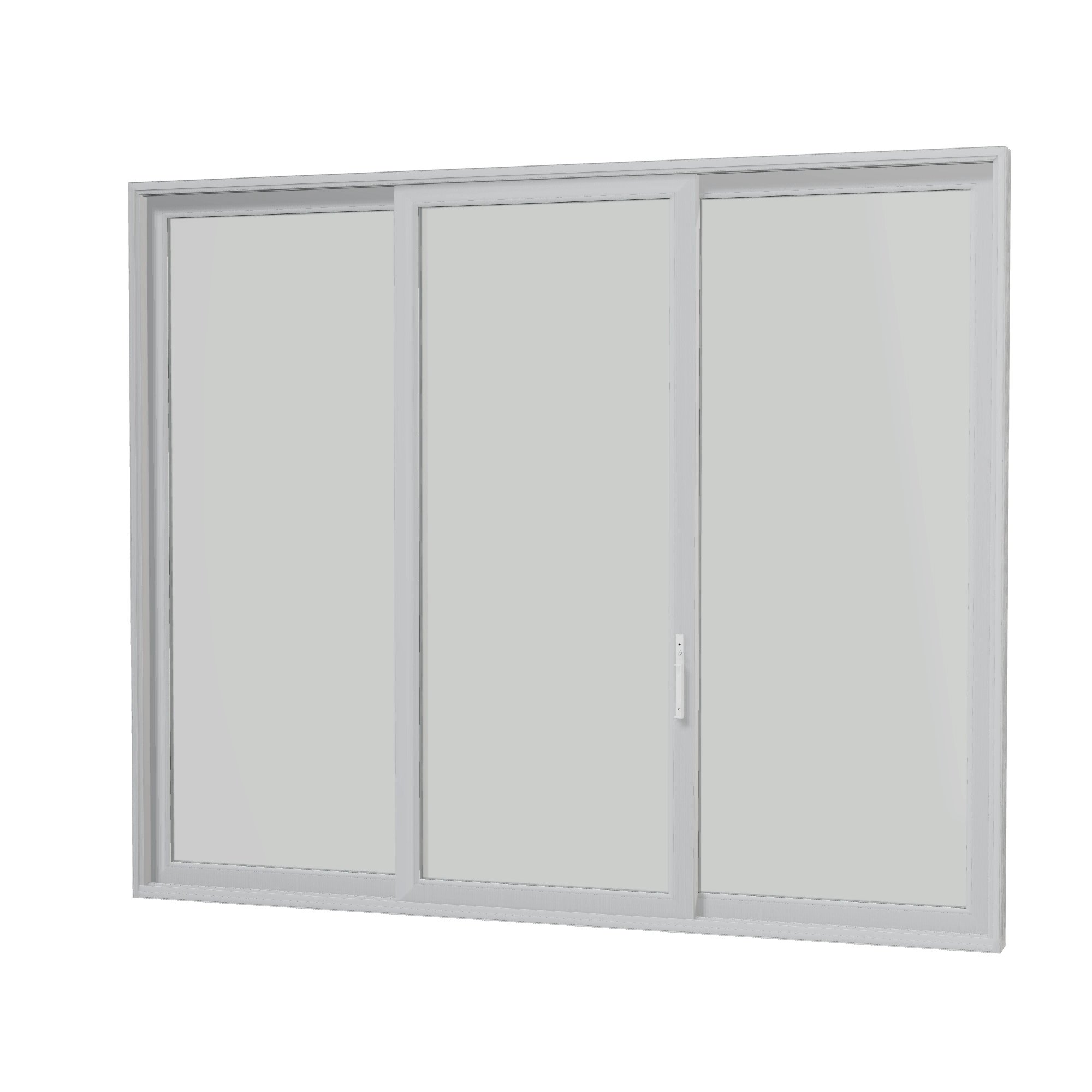 Angled interior view of Amalfi 144 × 119.25 inch 3-Panel OLO Vinyl Sliding Patio Door — White / White