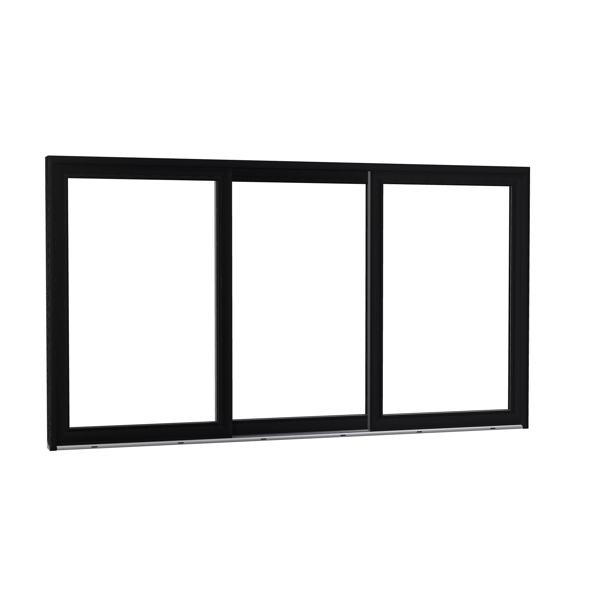 Opposite exterior angle of Amalfi 144 × 79.25 inch 3-Panel OLO Vinyl Sliding Patio Door — Black / White