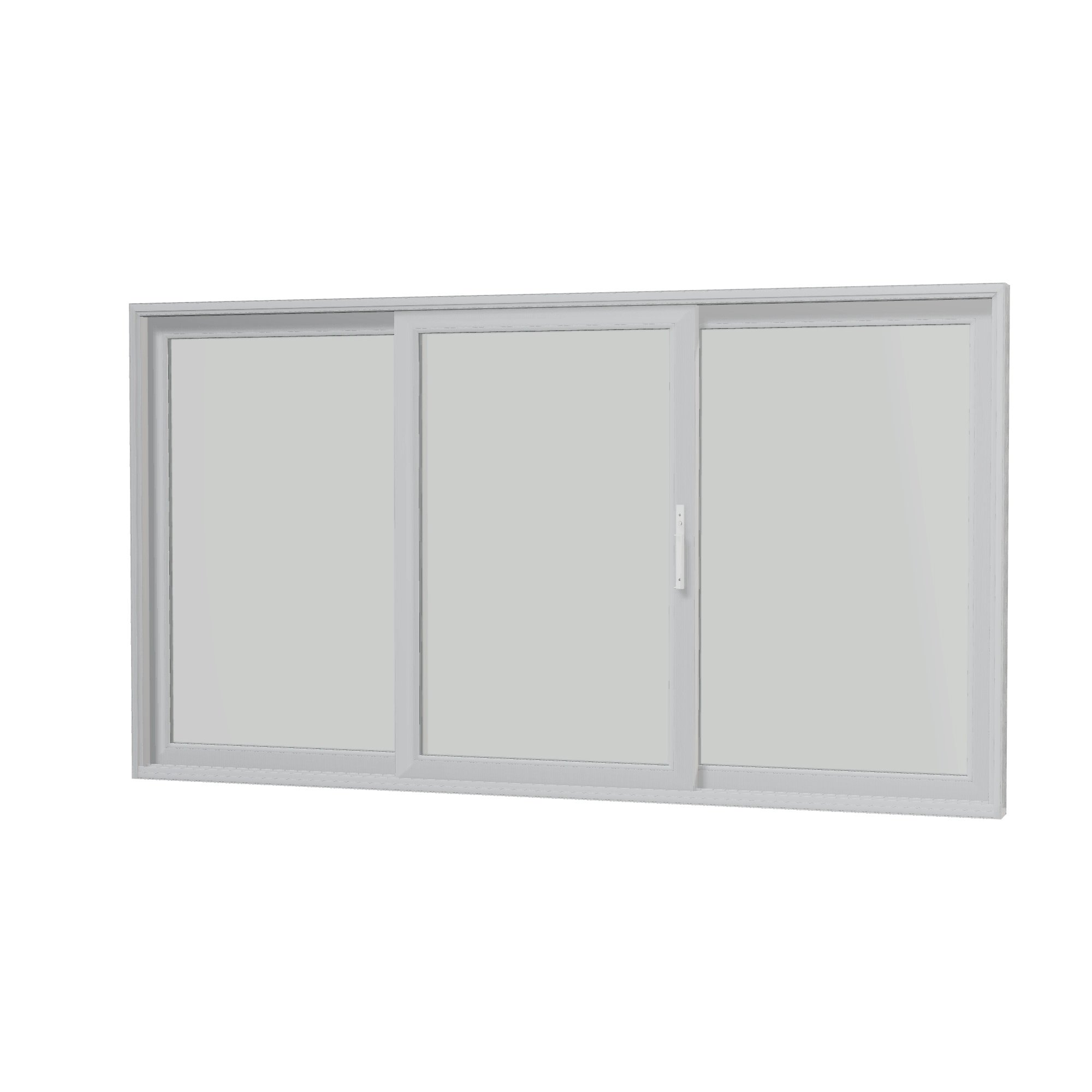 Angled interior view of Amalfi 144 × 79.25 inch 3-Panel OLO Vinyl Sliding Patio Door — White / White