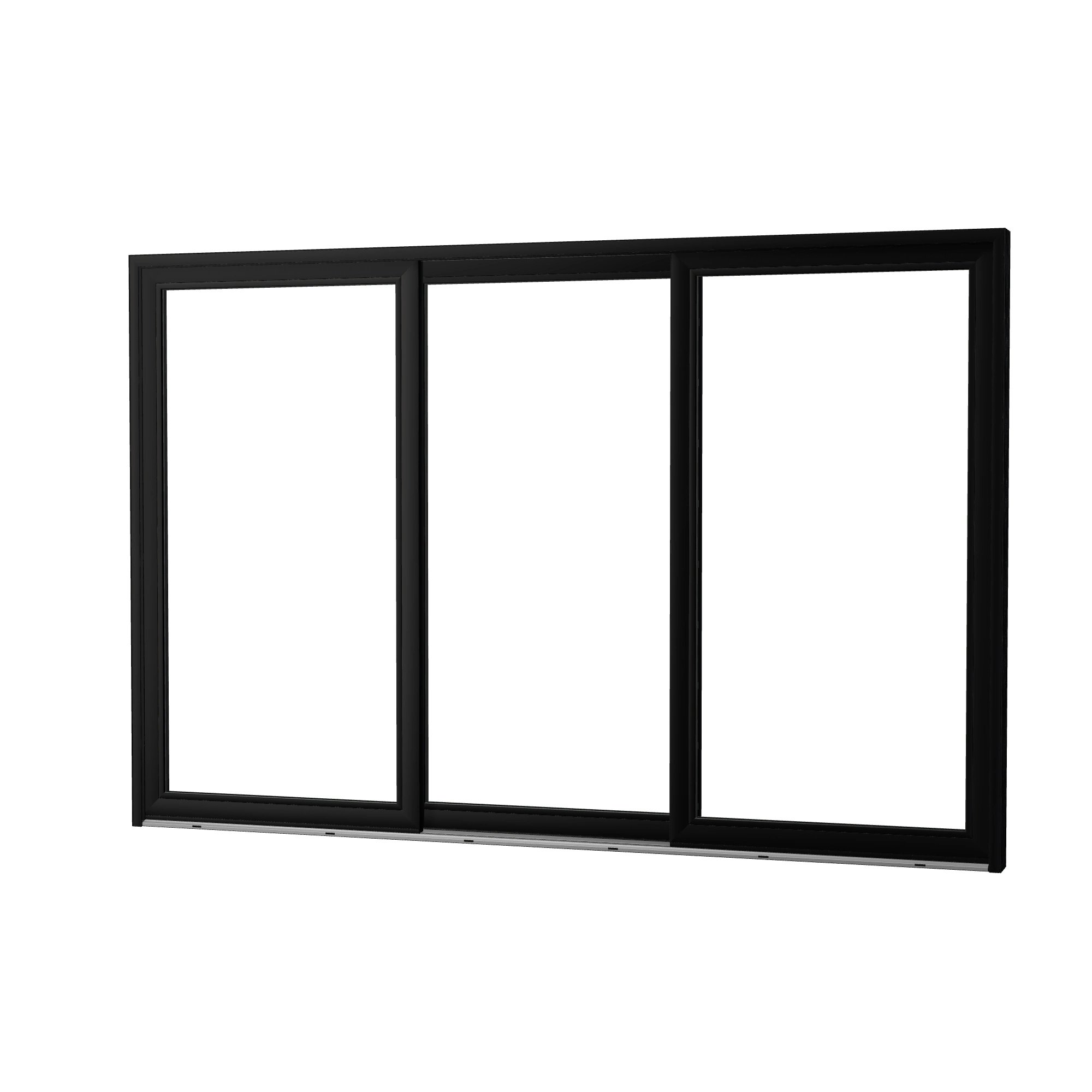 Angled exterior view of Amalfi 144 × 95.25 inch 3-Panel OLO Vinyl Sliding Patio Door — Black / White