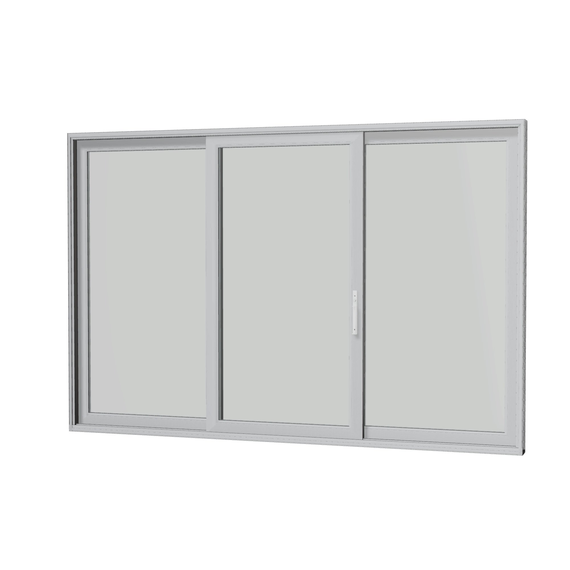 Angled interior view of Amalfi 144 × 95.25 inch 3-Panel OLO Vinyl Sliding Patio Door — Black / White
