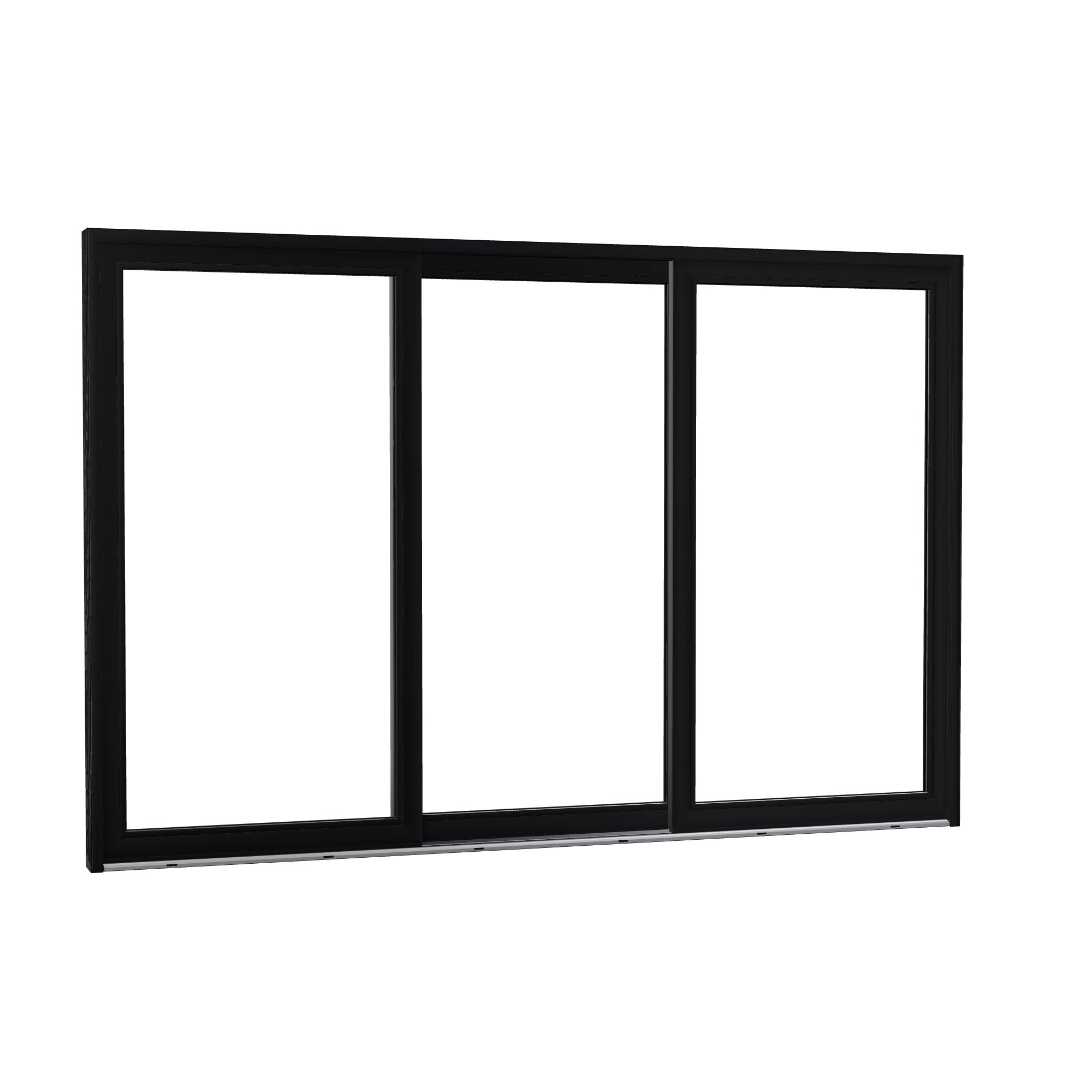 Opposite exterior angle of Amalfi 144 × 95.25 inch 3-Panel OLO Vinyl Sliding Patio Door — Black / White