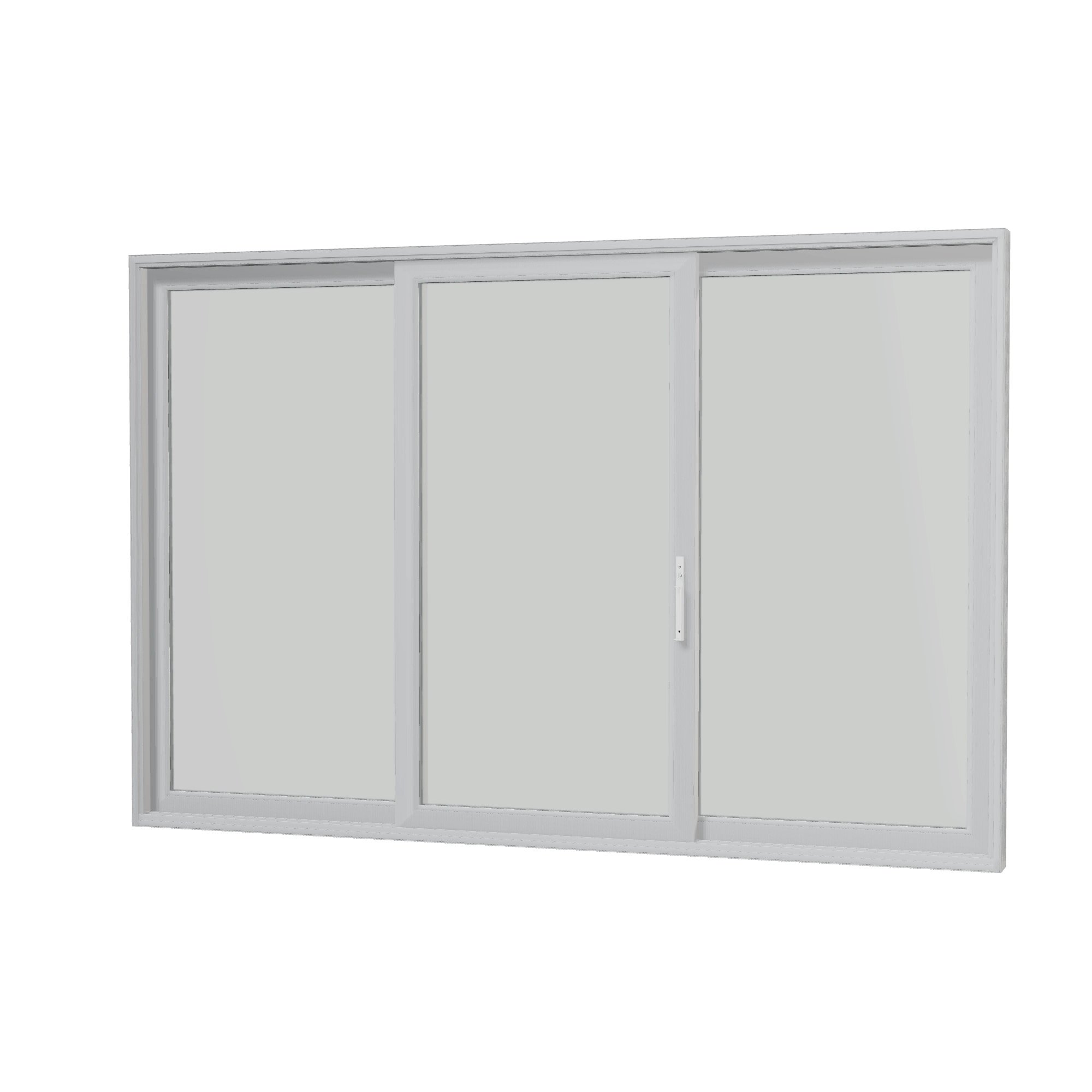 Angled interior view of Amalfi 144 × 95.25 inch 3-Panel OLO Vinyl Sliding Patio Door — White / White