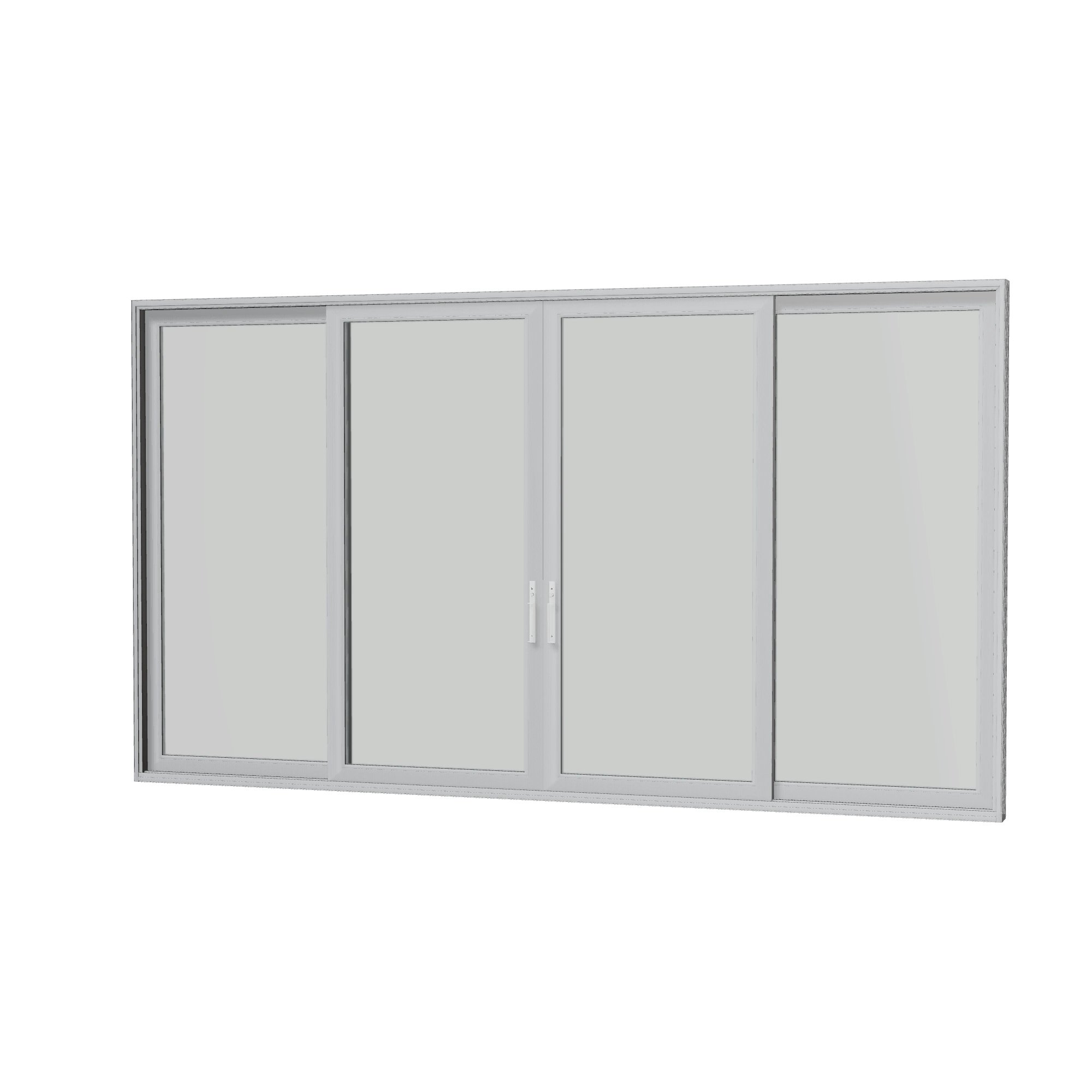 Angled interior view of Amalfi 192 × 107.25 inch 4-Panel OLRO Vinyl Sliding Patio Door — Black / White