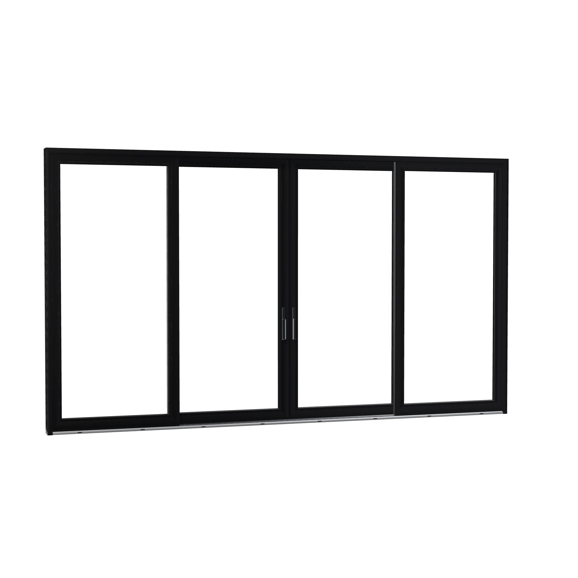 Opposite exterior angle of Amalfi 192 × 107.25 inch 4-Panel OLRO Vinyl Sliding Patio Door — Black / White