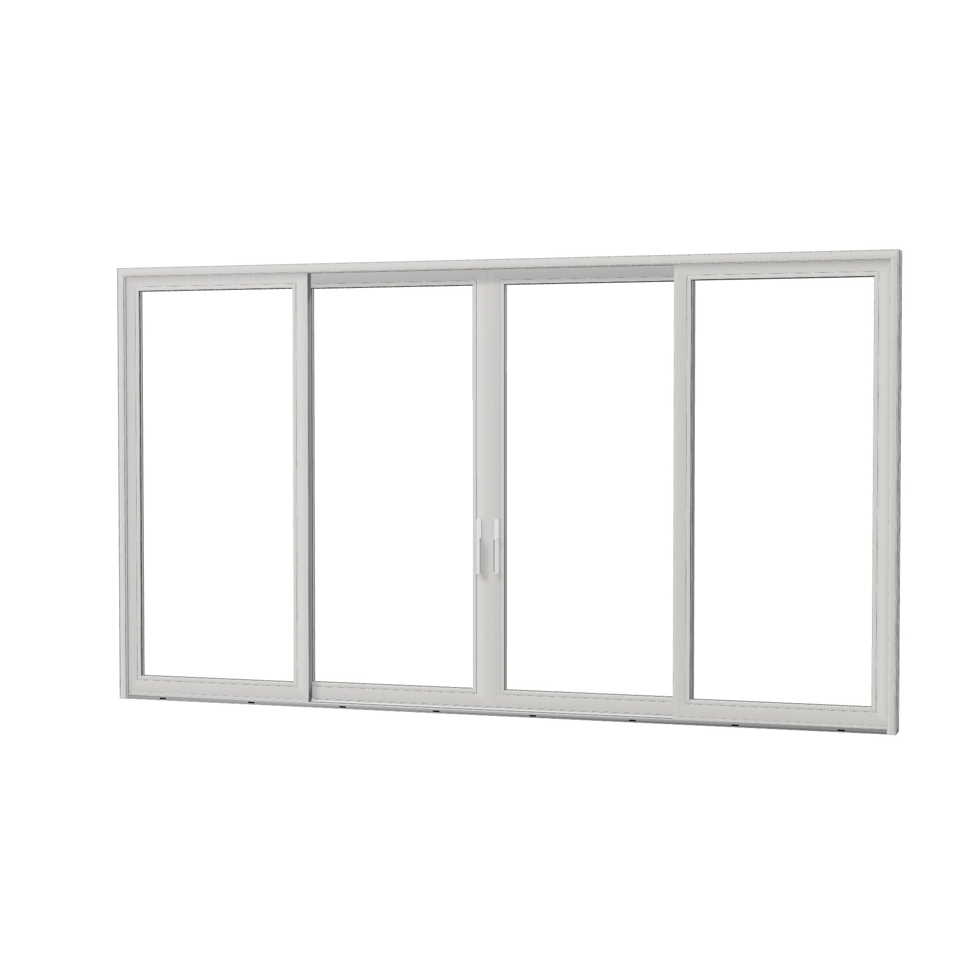 Angled exterior view of Amalfi 192 × 107.25 inch 4-Panel OLRO Vinyl Sliding Patio Door — White / White