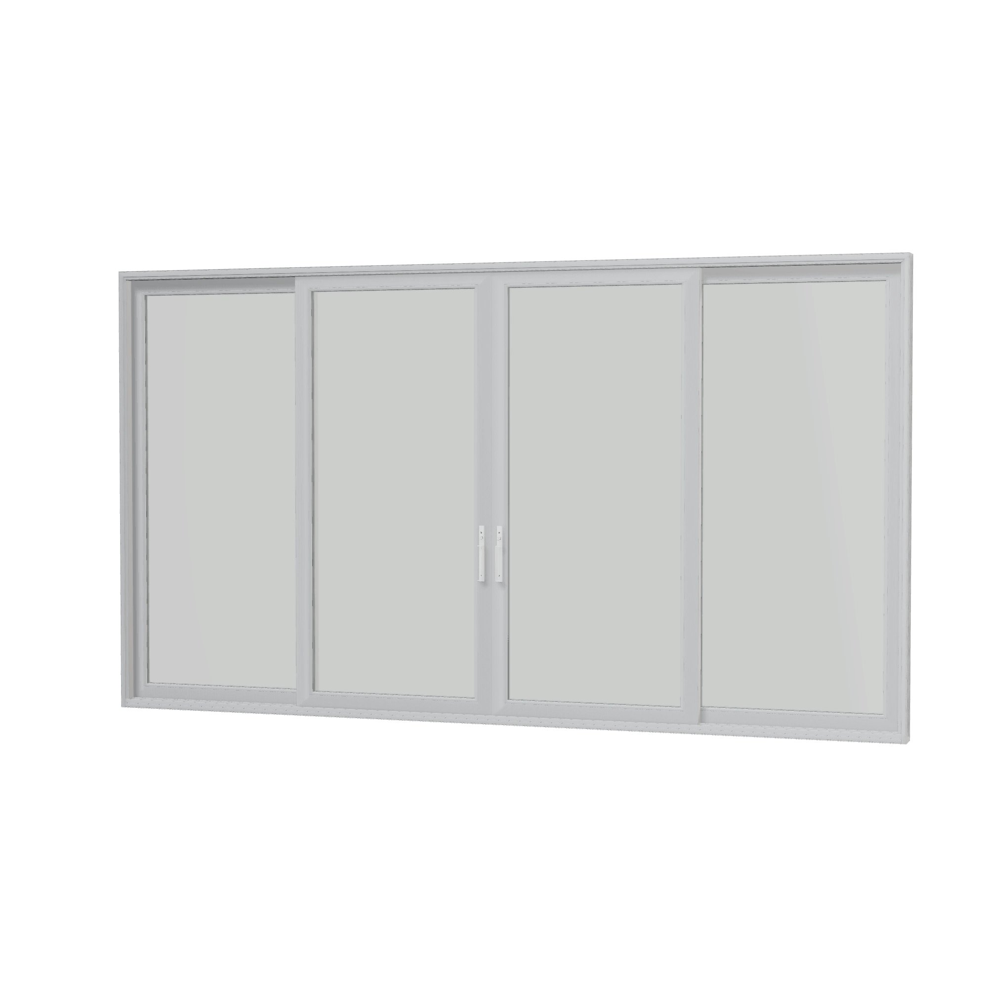 Angled interior view of Amalfi 192 × 107.25 inch 4-Panel OLRO Vinyl Sliding Patio Door — White / White