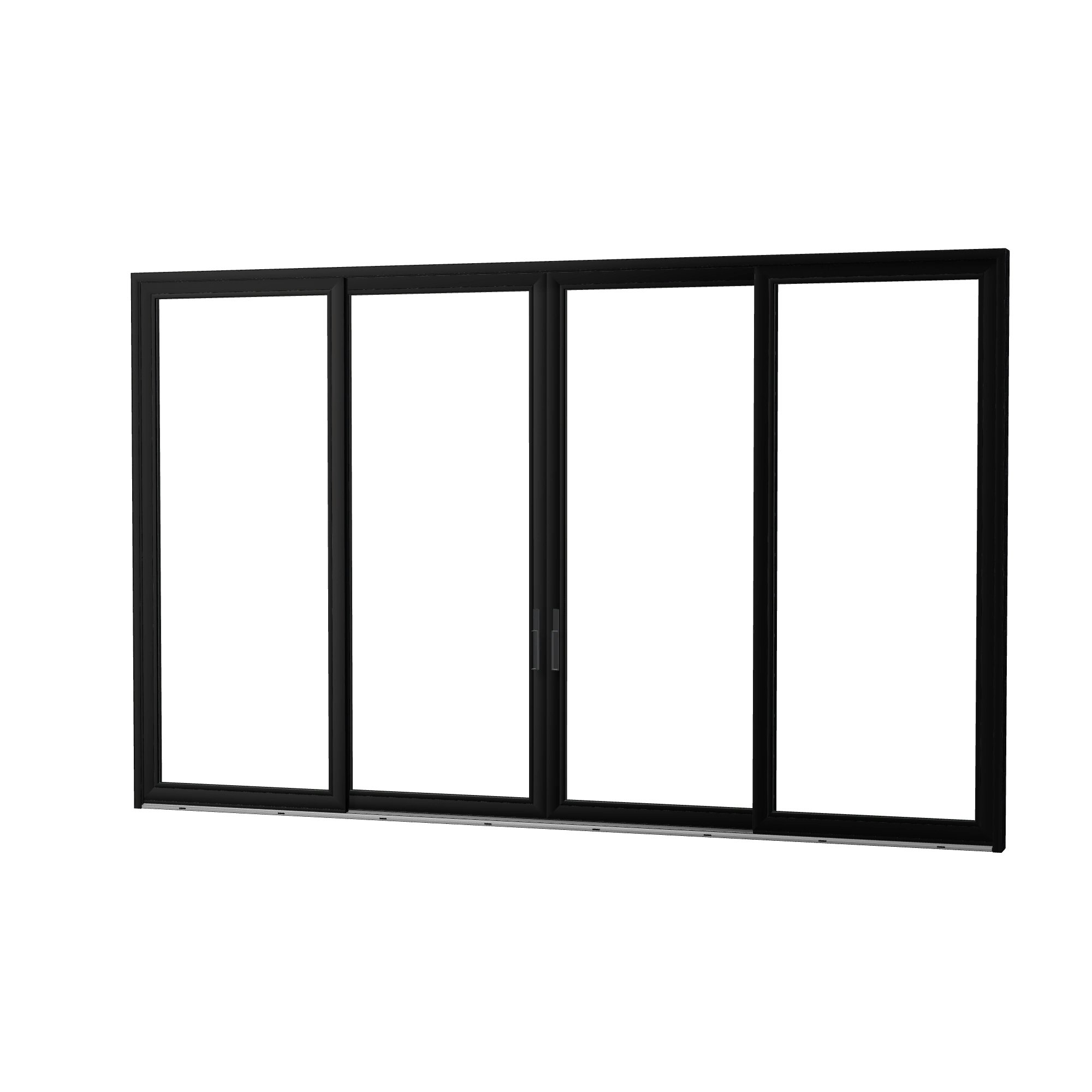 Angled exterior view of Amalfi 192 × 119.25 inch 4-Panel OLRO Vinyl Sliding Patio Door — Black / White