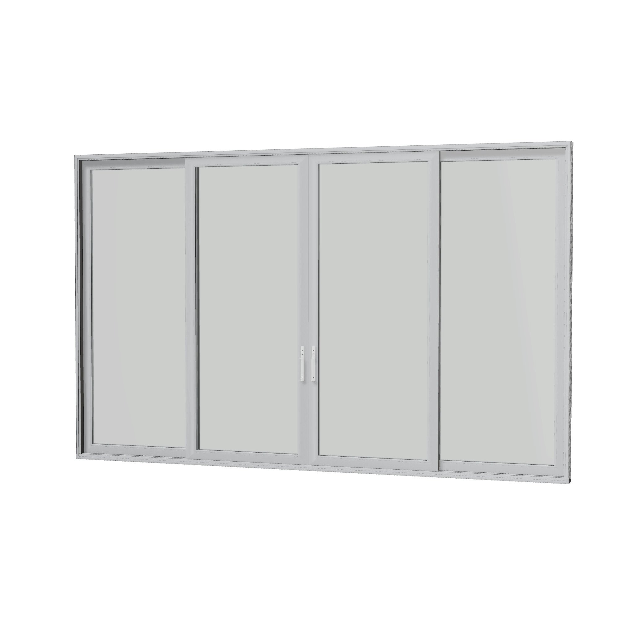 Angled interior view of Amalfi 192 × 119.25 inch 4-Panel OLRO Vinyl Sliding Patio Door — Black / White