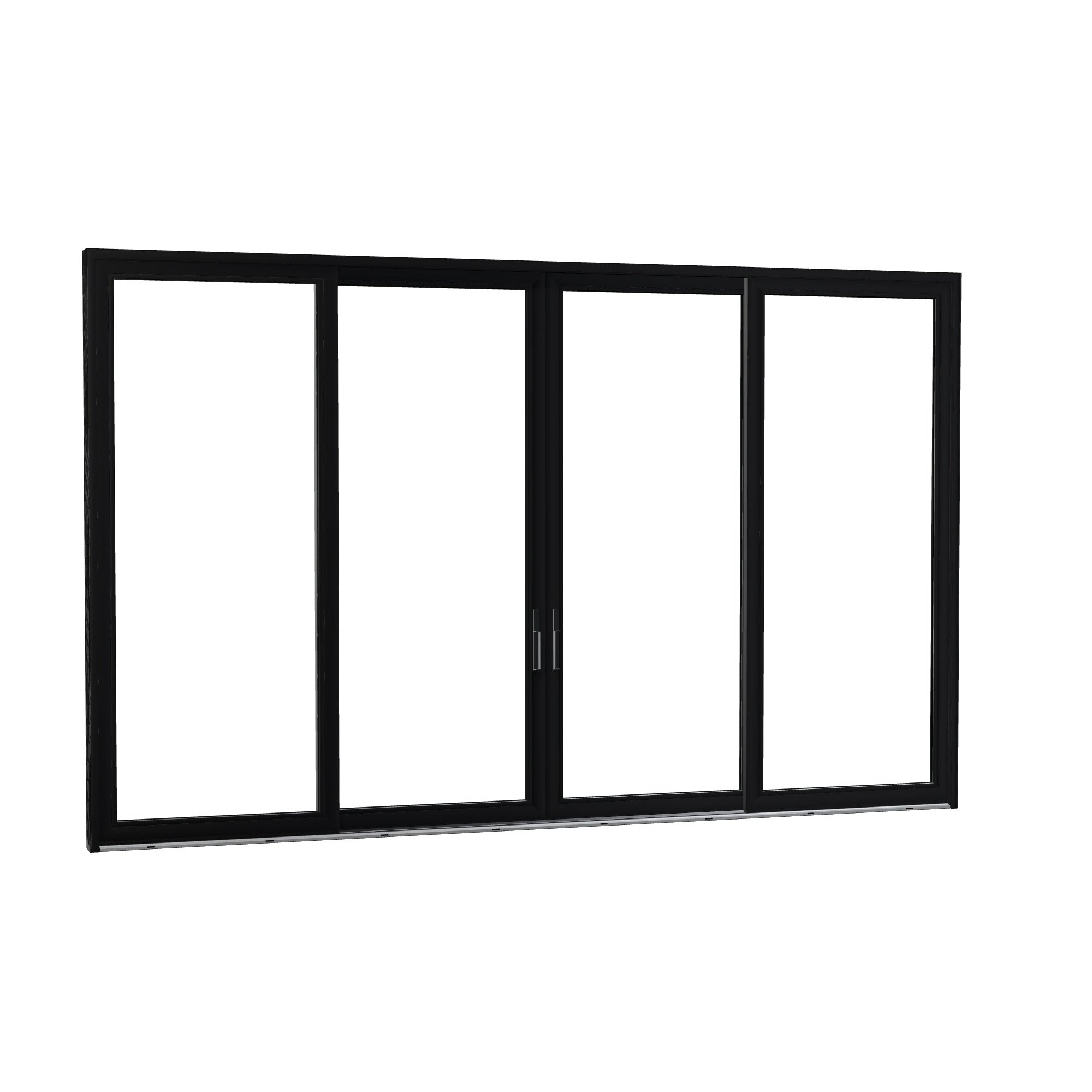 Opposite exterior angle of Amalfi 192 × 119.25 inch 4-Panel OLRO Vinyl Sliding Patio Door — Black / White