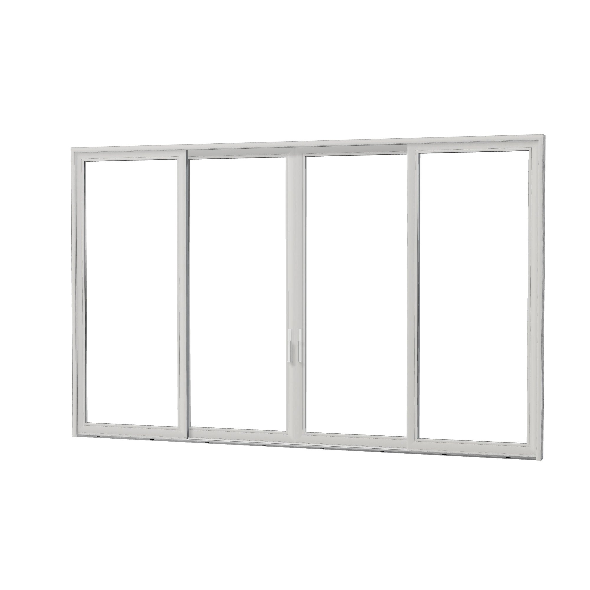 Angled exterior view of Amalfi 192 × 119.25 inch 4-Panel OLRO Vinyl Sliding Patio Door — White / White