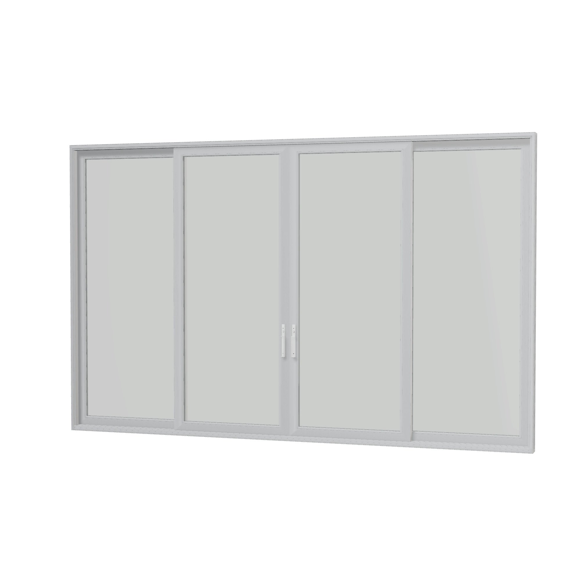 Angled interior view of Amalfi 192 × 119.25 inch 4-Panel OLRO Vinyl Sliding Patio Door — White / White