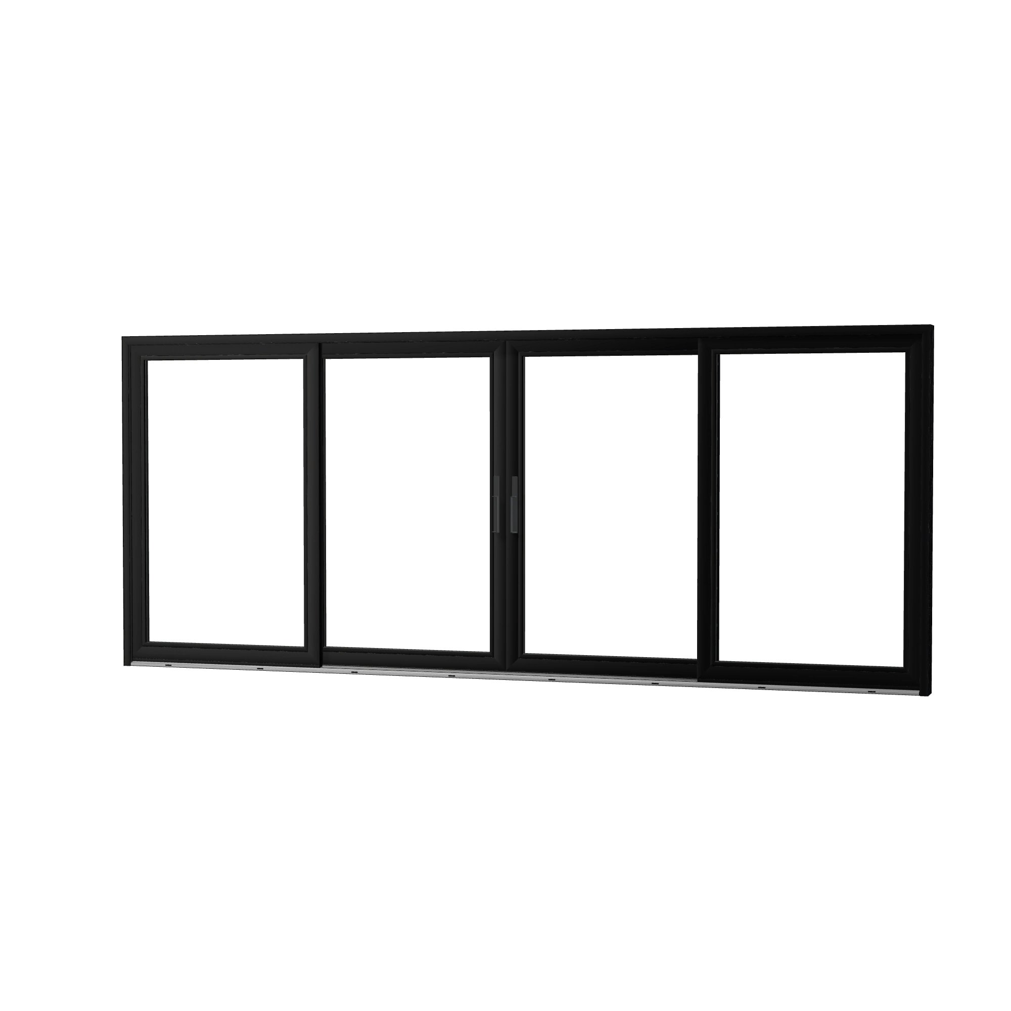 Angled exterior view of Amalfi 192 × 79.25 inch 4-Panel OLRO Vinyl Sliding Patio Door — Black / White