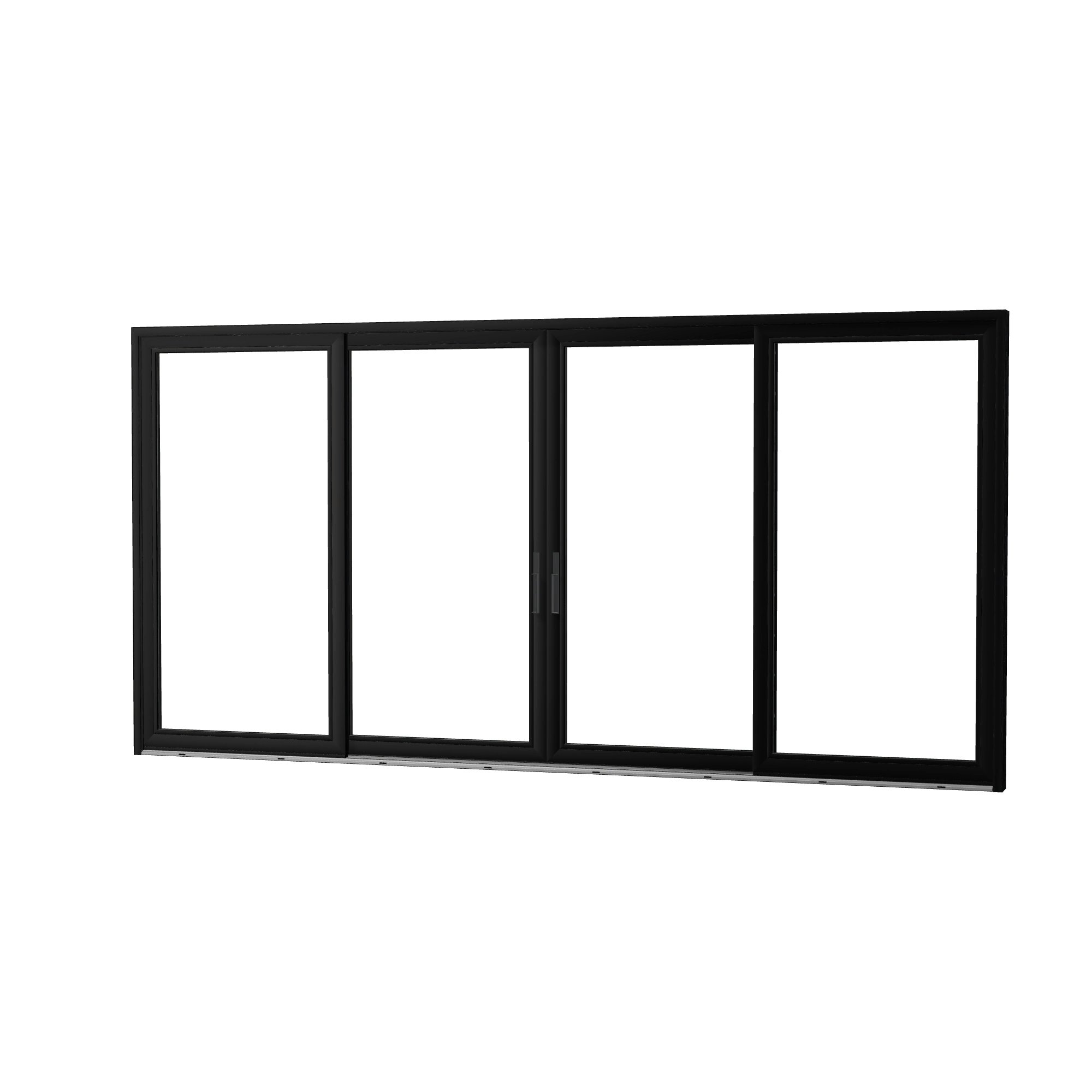 Angled exterior view of Amalfi 192 × 95.25 inch 4-Panel OLRO Vinyl Sliding Patio Door — Black / White