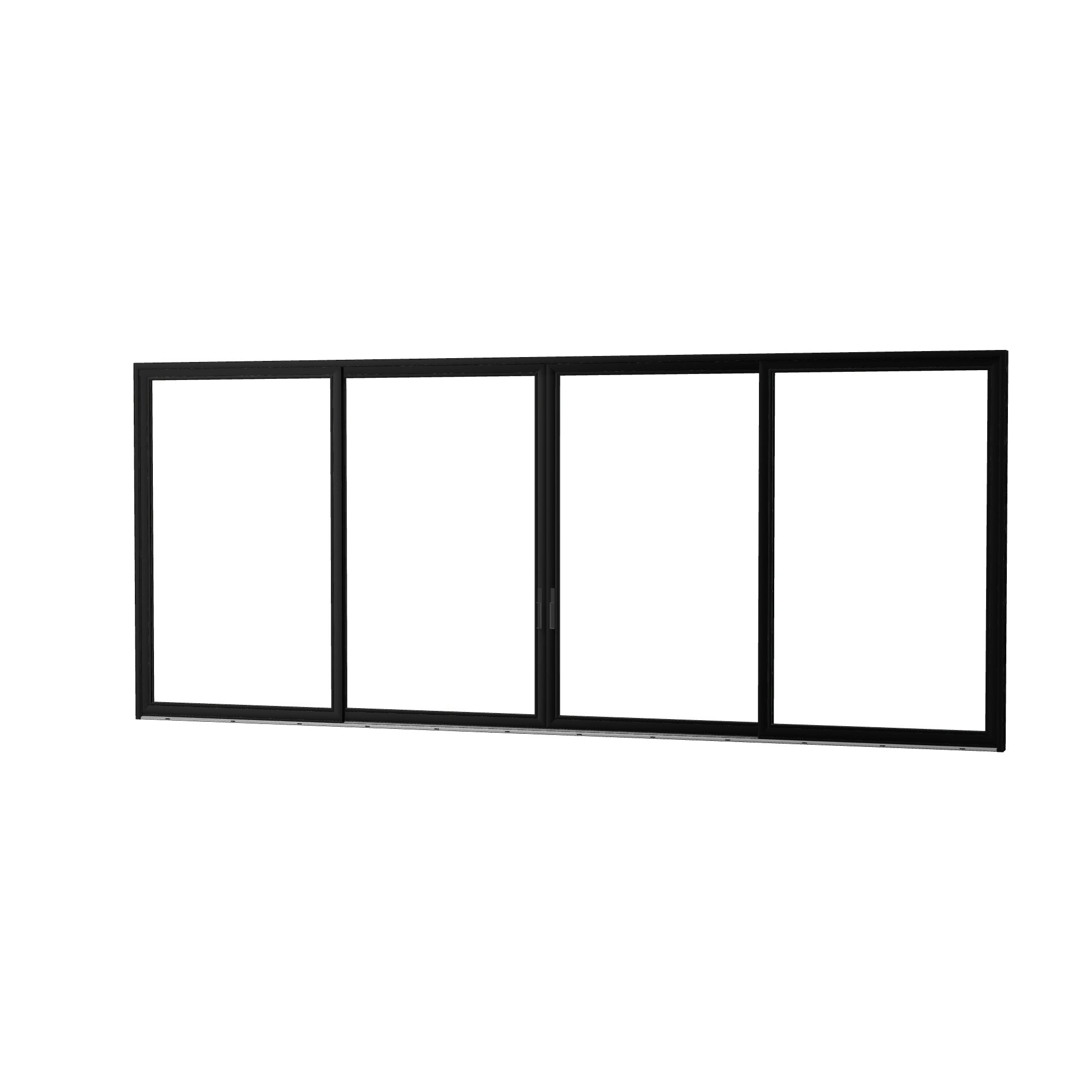 Angled exterior view of Amalfi 288 × 119.25 inch 4-Panel OLRO Vinyl Sliding Patio Door — Black / White