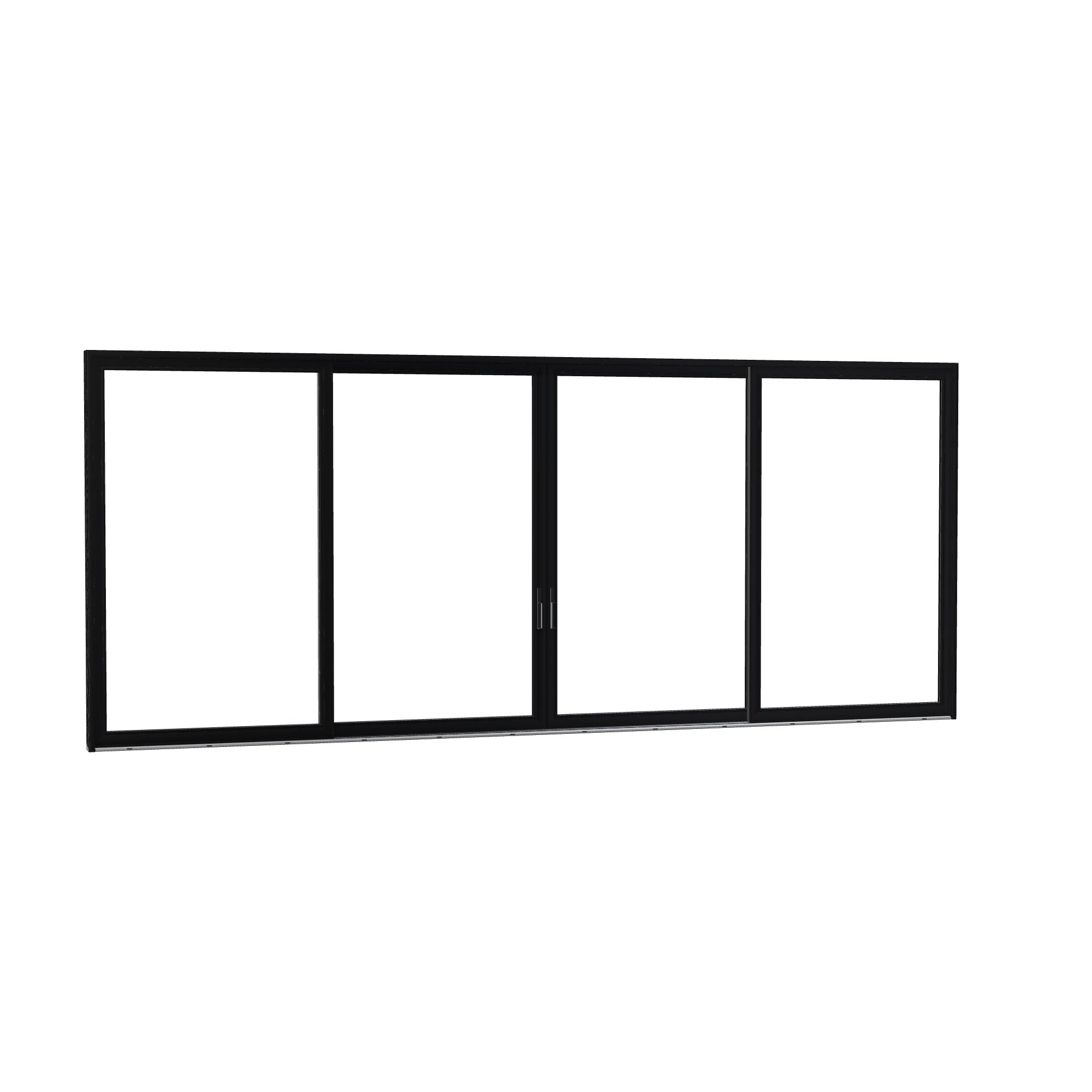 Opposite exterior angle of Amalfi 288 × 119.25 inch 4-Panel OLRO Vinyl Sliding Patio Door — Black / White