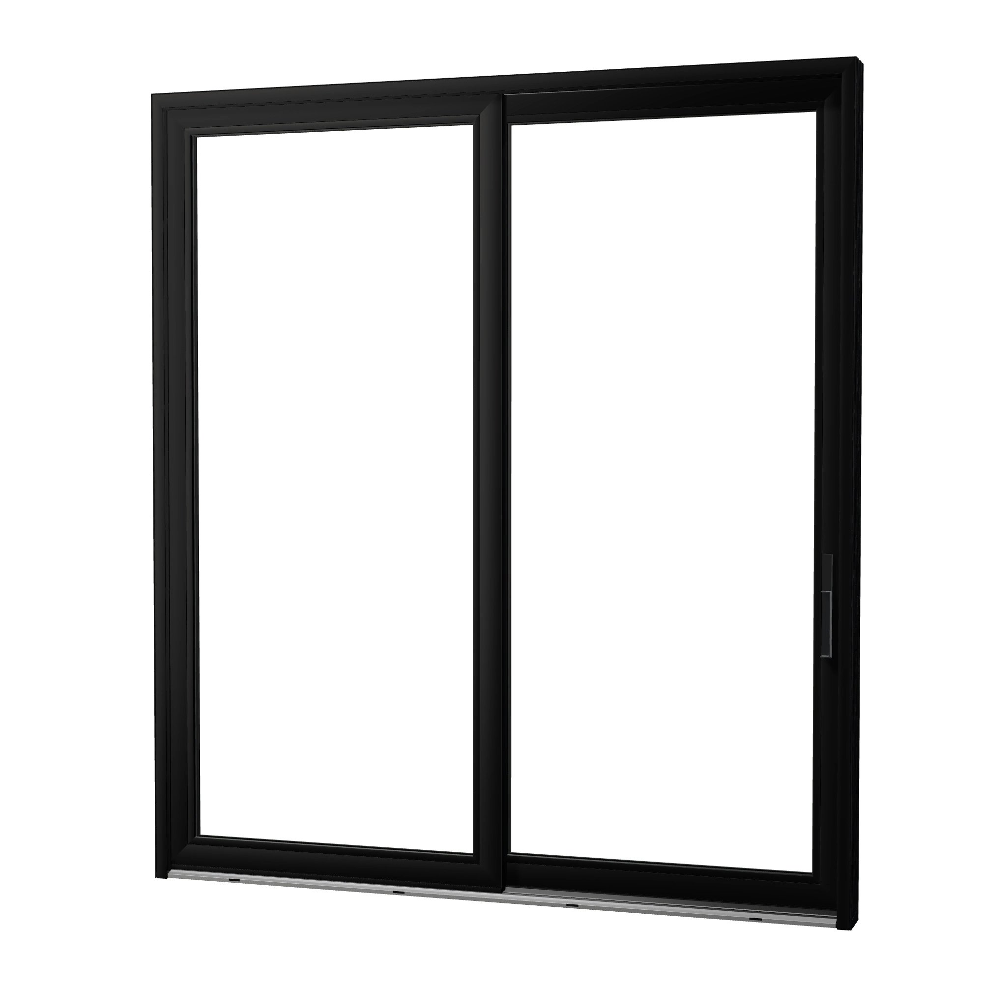Angled exterior view of Amalfi 95.5 × 107.25 inch 2-Panel OR Vinyl Sliding Patio Door — Black / White
