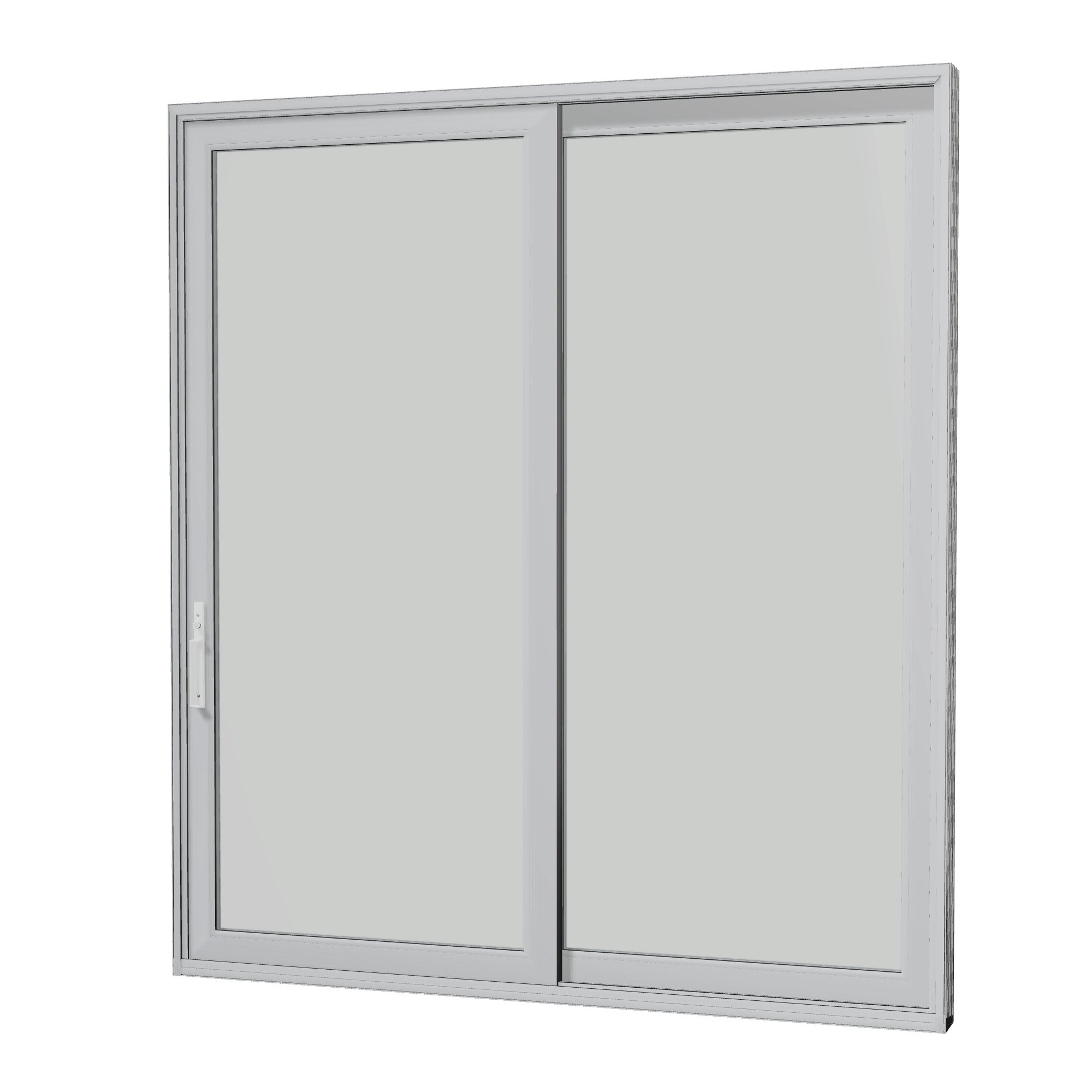 Angled interior view of Amalfi 95.5 × 107.25 inch 2-Panel OR Vinyl Sliding Patio Door — Black / White