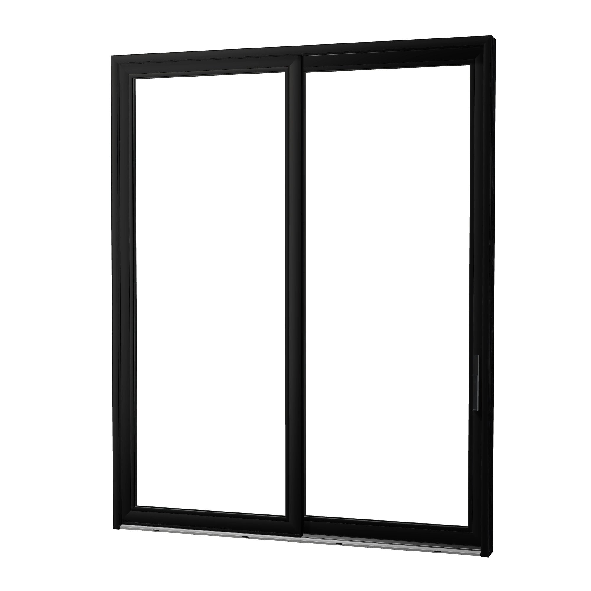 Angled exterior view of Amalfi 95.5 × 119.25 inch 2-Panel OR Vinyl Sliding Patio Door — Black / White