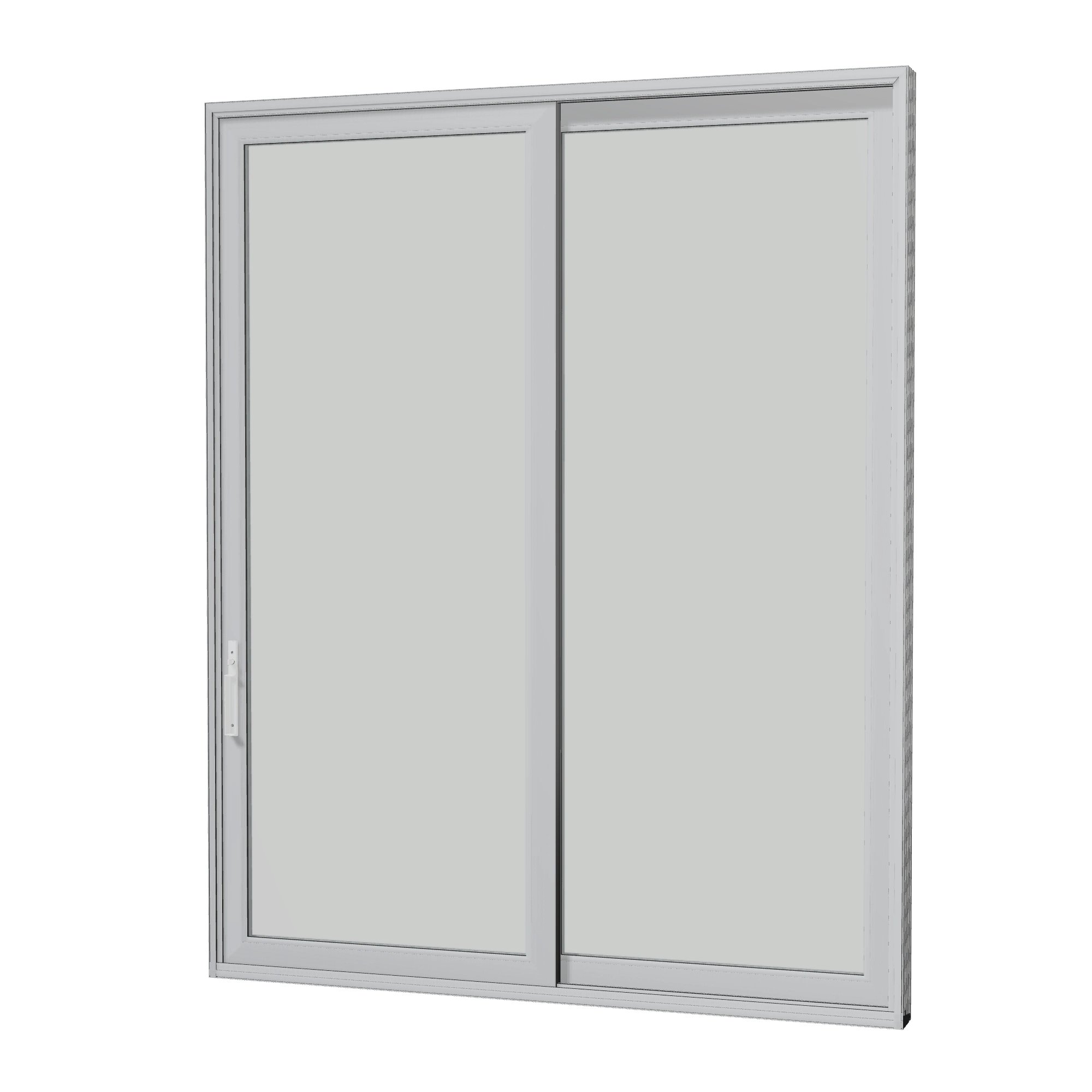 Angled interior view of Amalfi 95.5 × 119.25 inch 2-Panel OR Vinyl Sliding Patio Door — Black / White