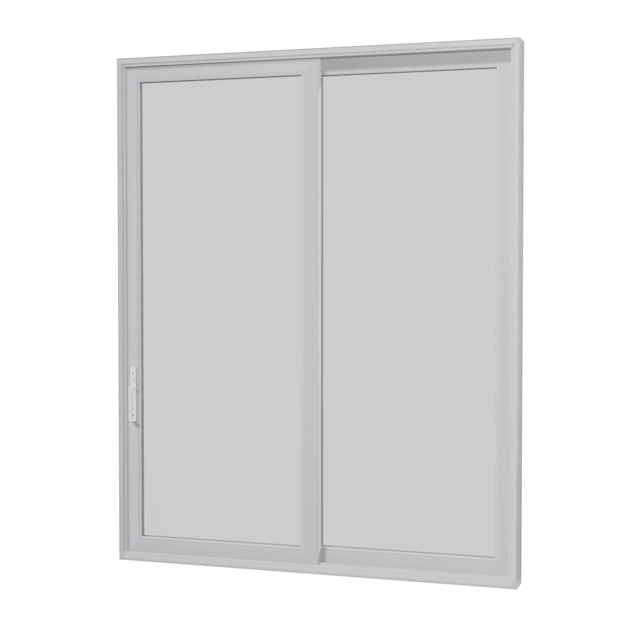 Angled interior view of Amalfi 95.5 × 119.25 inch 2-Panel OR Vinyl Sliding Patio Door — White / White