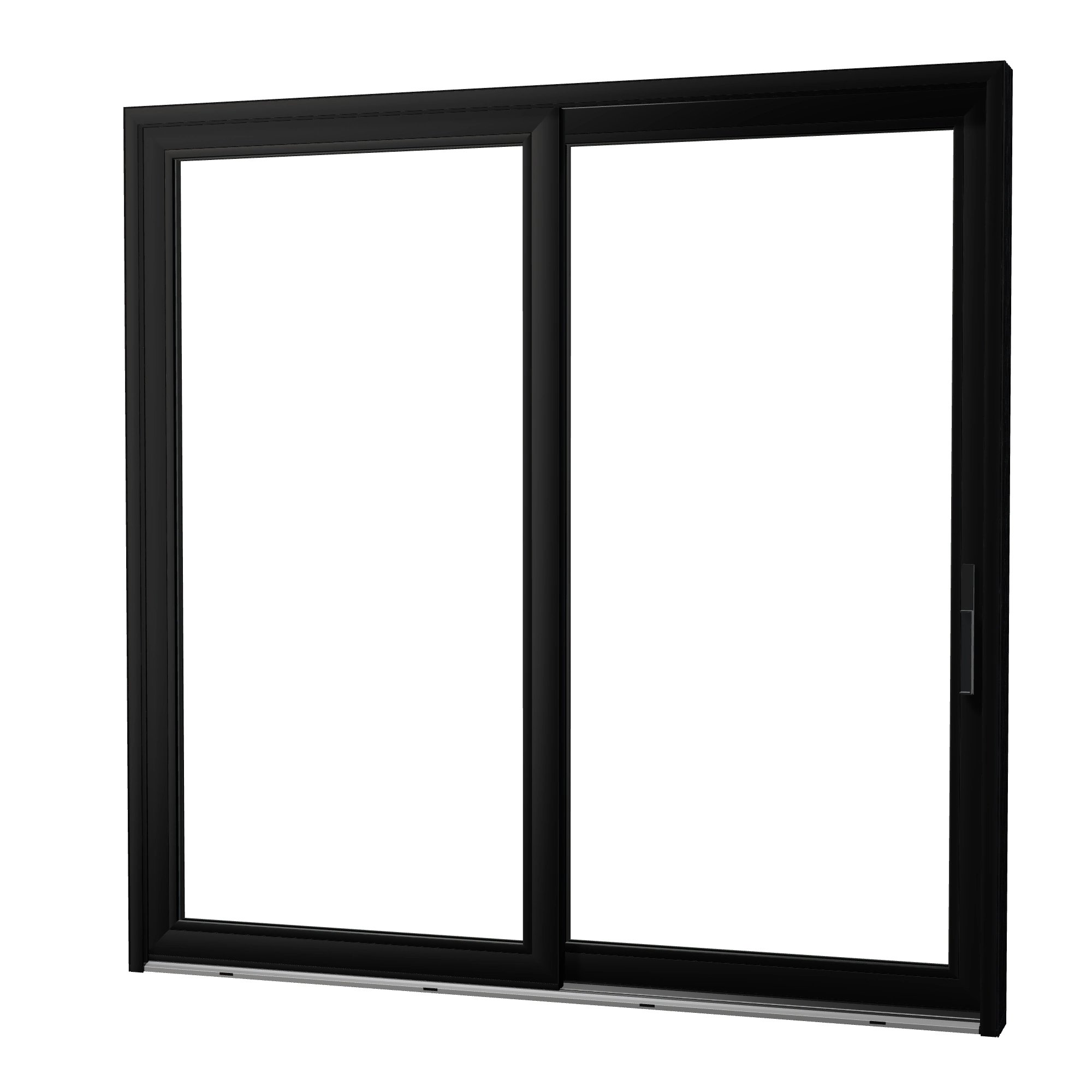 Angled exterior view of Amalfi 95.5 × 95.25 inch 2-Panel OR Vinyl Sliding Patio Door — Black / White