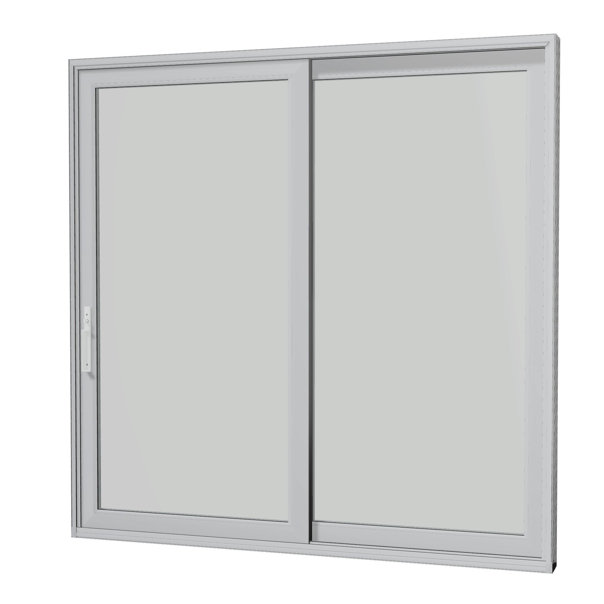 Angled interior view of Amalfi 95.5 × 95.25 inch 2-Panel OR Vinyl Sliding Patio Door — Black / White