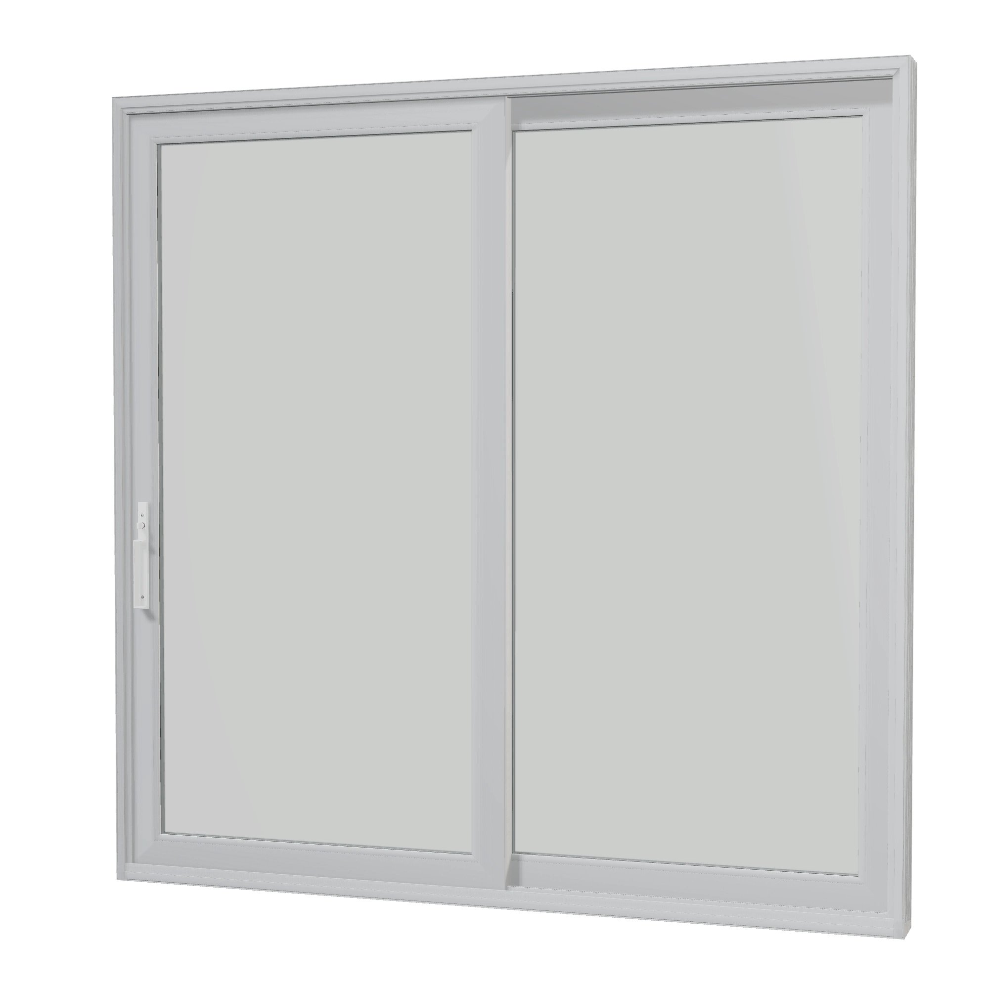 Angled interior view of Amalfi 95.5 × 95.25 inch 2-Panel OR Vinyl Sliding Patio Door — White / White