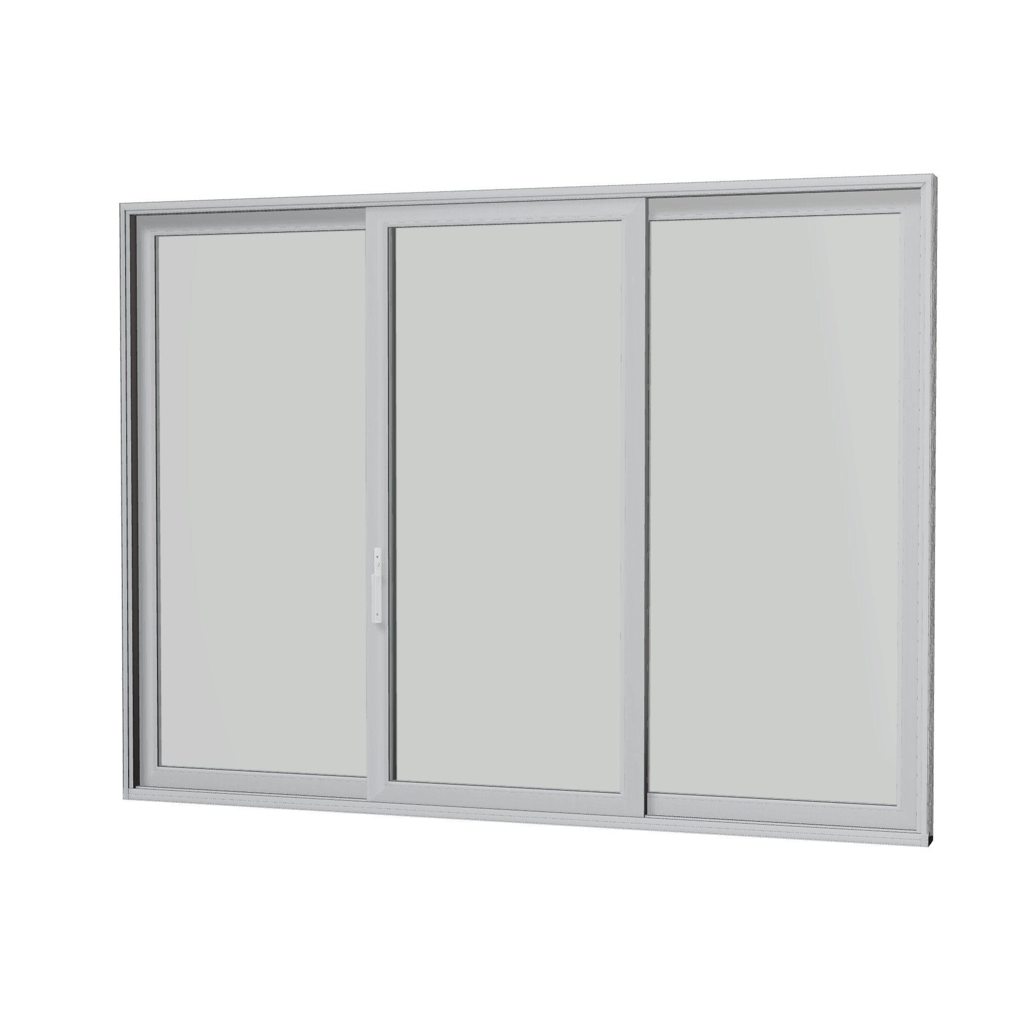 Angled interior view of Amalfi 144 × 107.25 inch 3-Panel ORO Vinyl Sliding Patio Door — Black / White