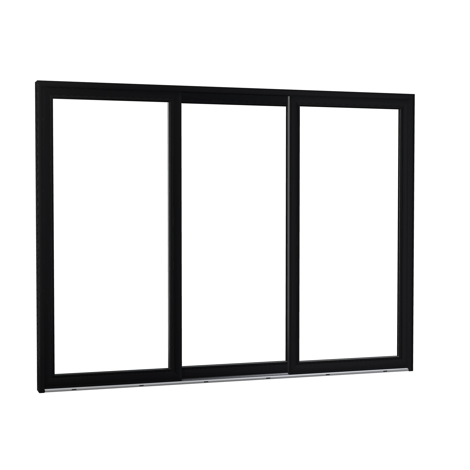 Opposite exterior angle of Amalfi 144 × 107.25 inch 3-Panel ORO Vinyl Sliding Patio Door — Black / White