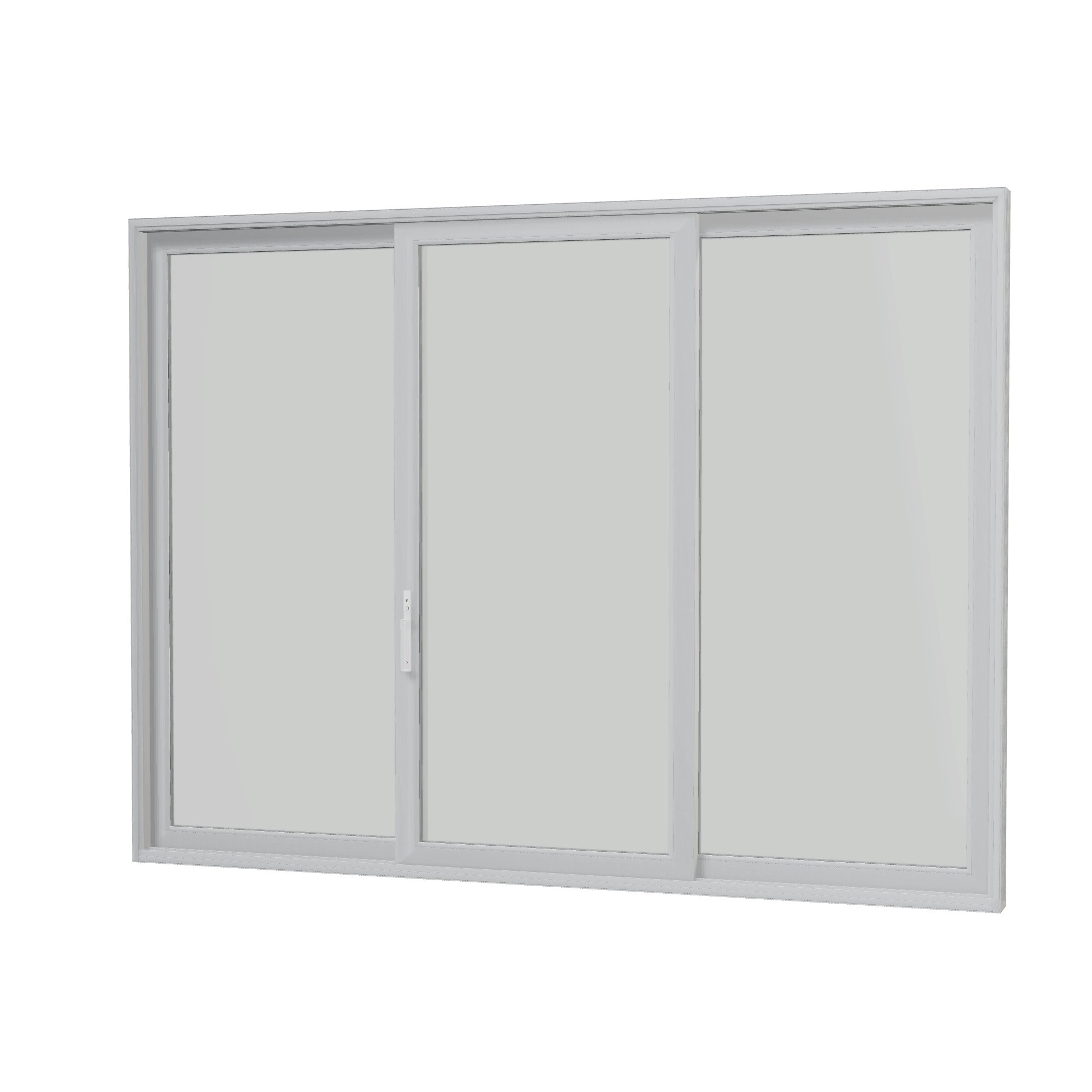 Angled interior view of Amalfi 144 × 107.25 inch 3-Panel ORO Vinyl Sliding Patio Door — White / White