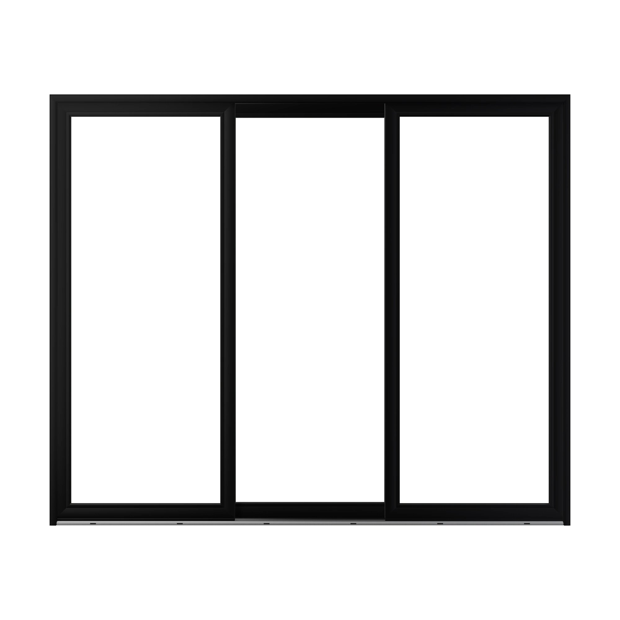 Straight exterior view of Amalfi 144 × 119.25 inch 3-Panel ORO Vinyl Sliding Patio Door — Black / White