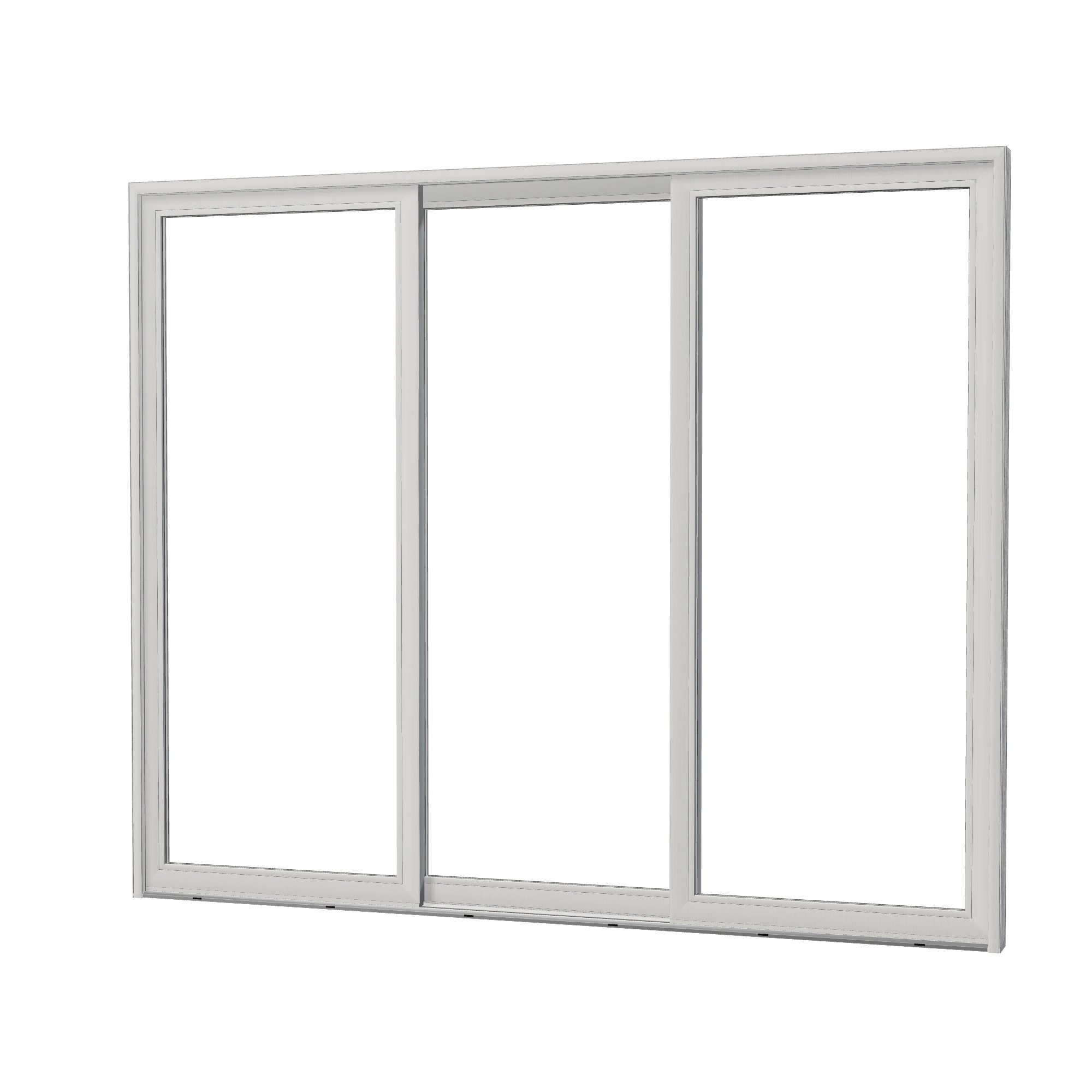 Angled exterior view of Amalfi 144 × 119.25 inch 3-Panel ORO Vinyl Sliding Patio Door — White / White