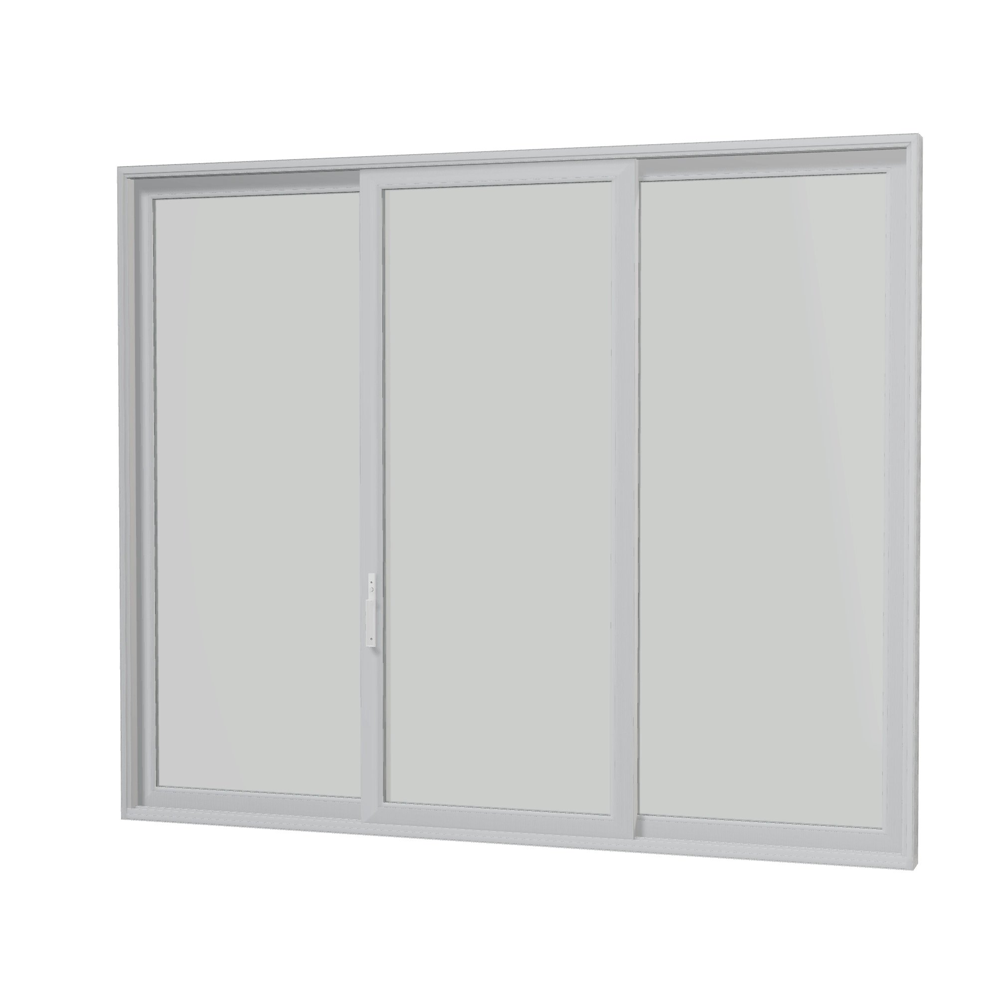 Angled interior view of Amalfi 144 × 119.25 inch 3-Panel ORO Vinyl Sliding Patio Door — White / White