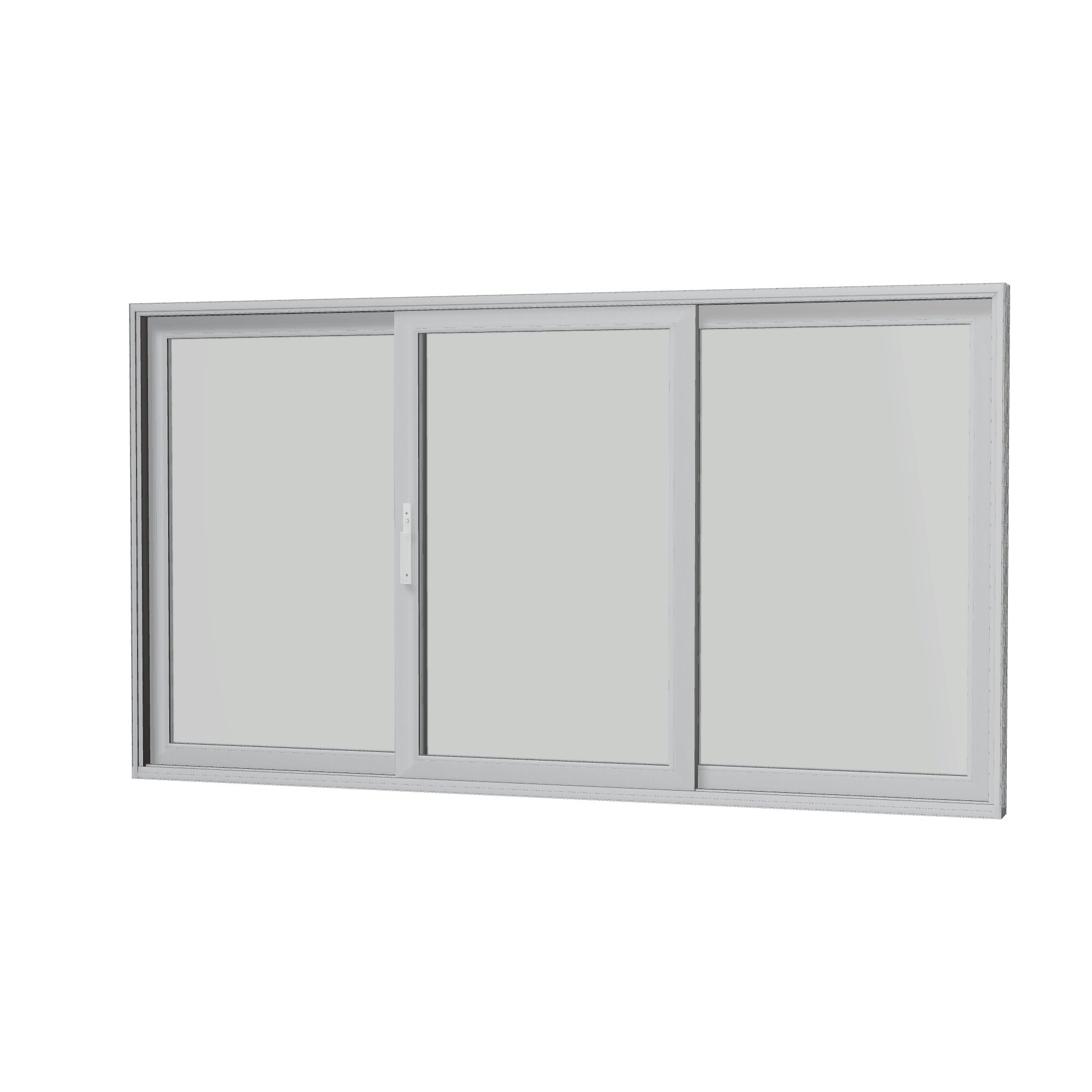 Angled interior view of Amalfi 144 × 79.25 inch 3-Panel ORO Vinyl Sliding Patio Door — Black / White