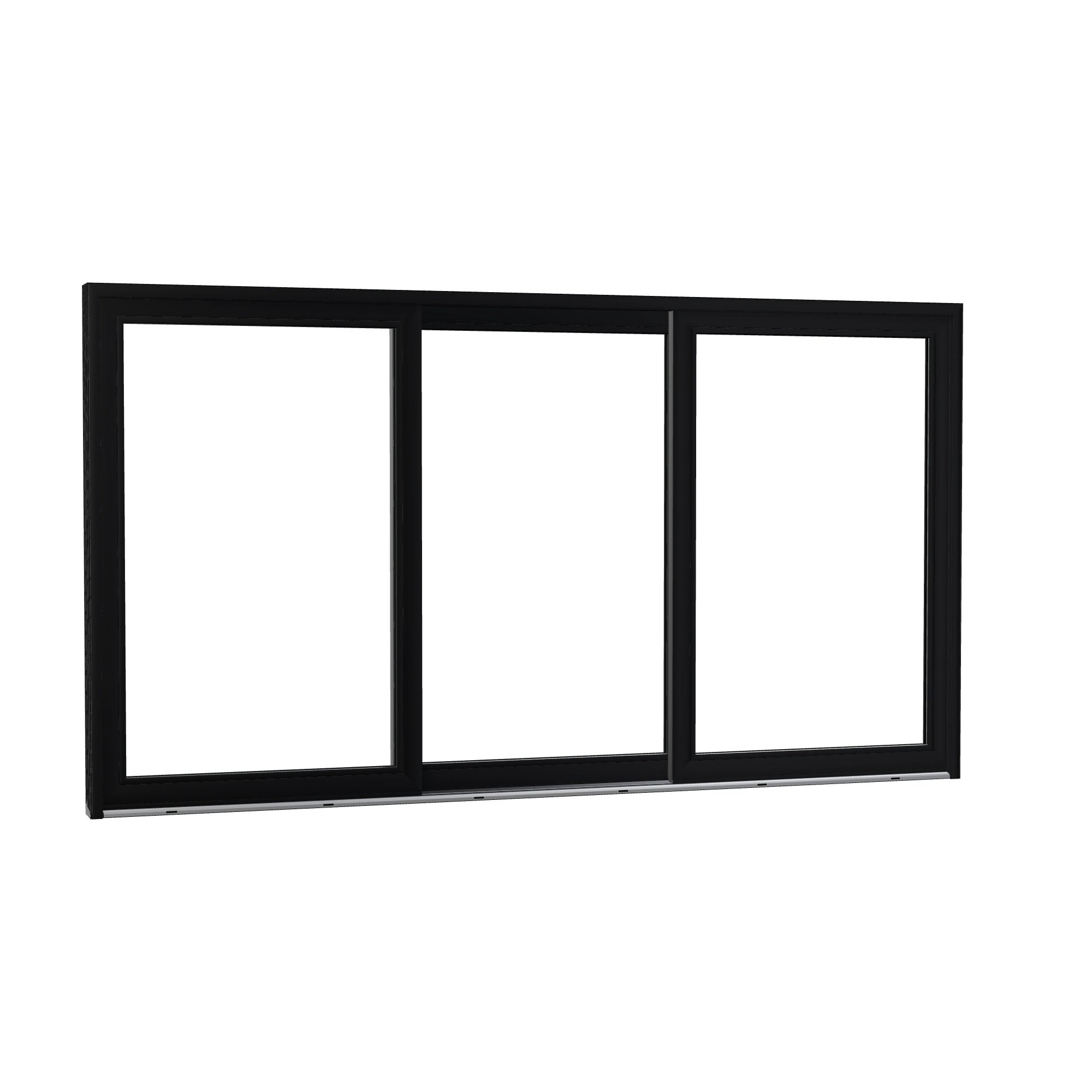 Opposite exterior angle of Amalfi 144 × 79.25 inch 3-Panel ORO Vinyl Sliding Patio Door — Black / White