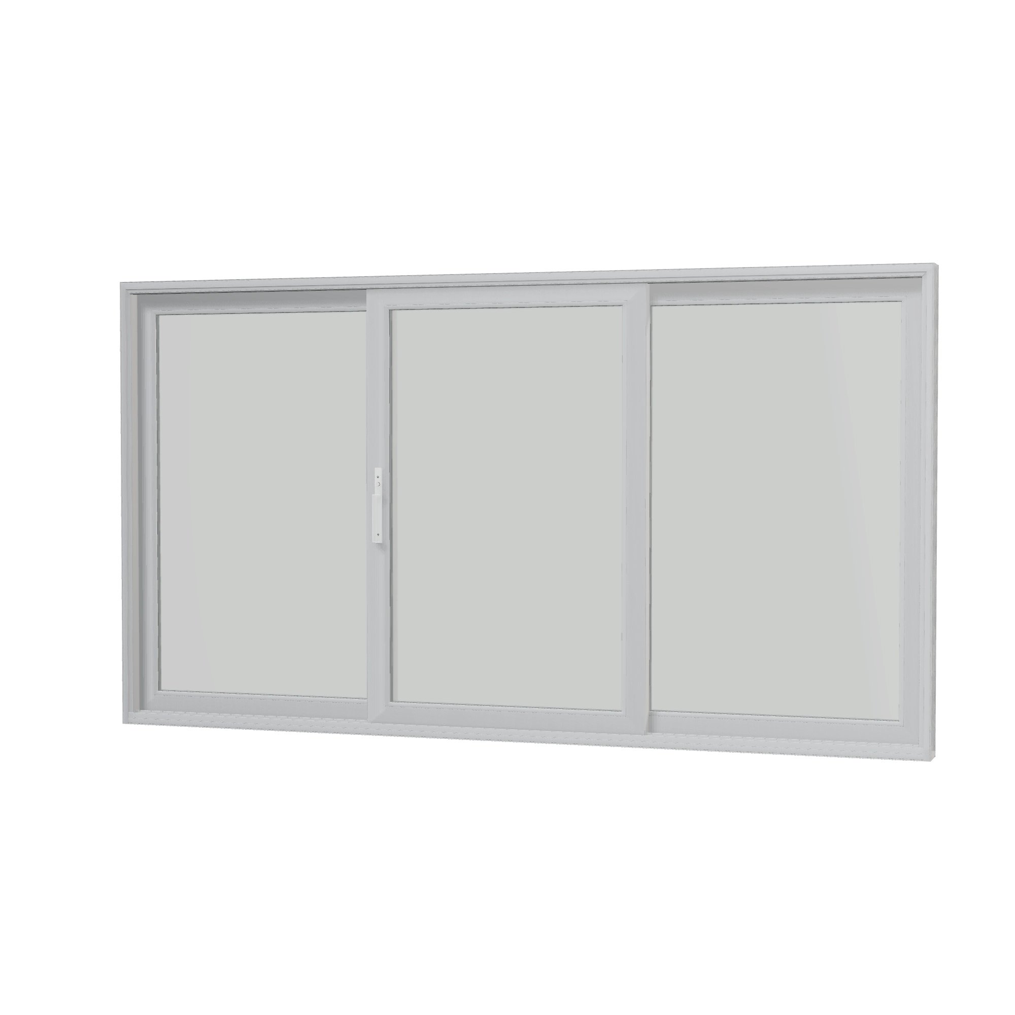 Angled interior view of Amalfi 144 × 79.25 inch 3-Panel ORO Vinyl Sliding Patio Door — White / White
