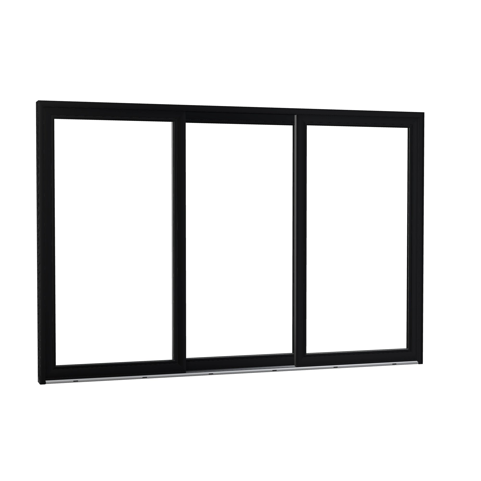 Opposite exterior angle of Amalfi 144 × 95.25 inch 3-Panel ORO Vinyl Sliding Patio Door — Black / White