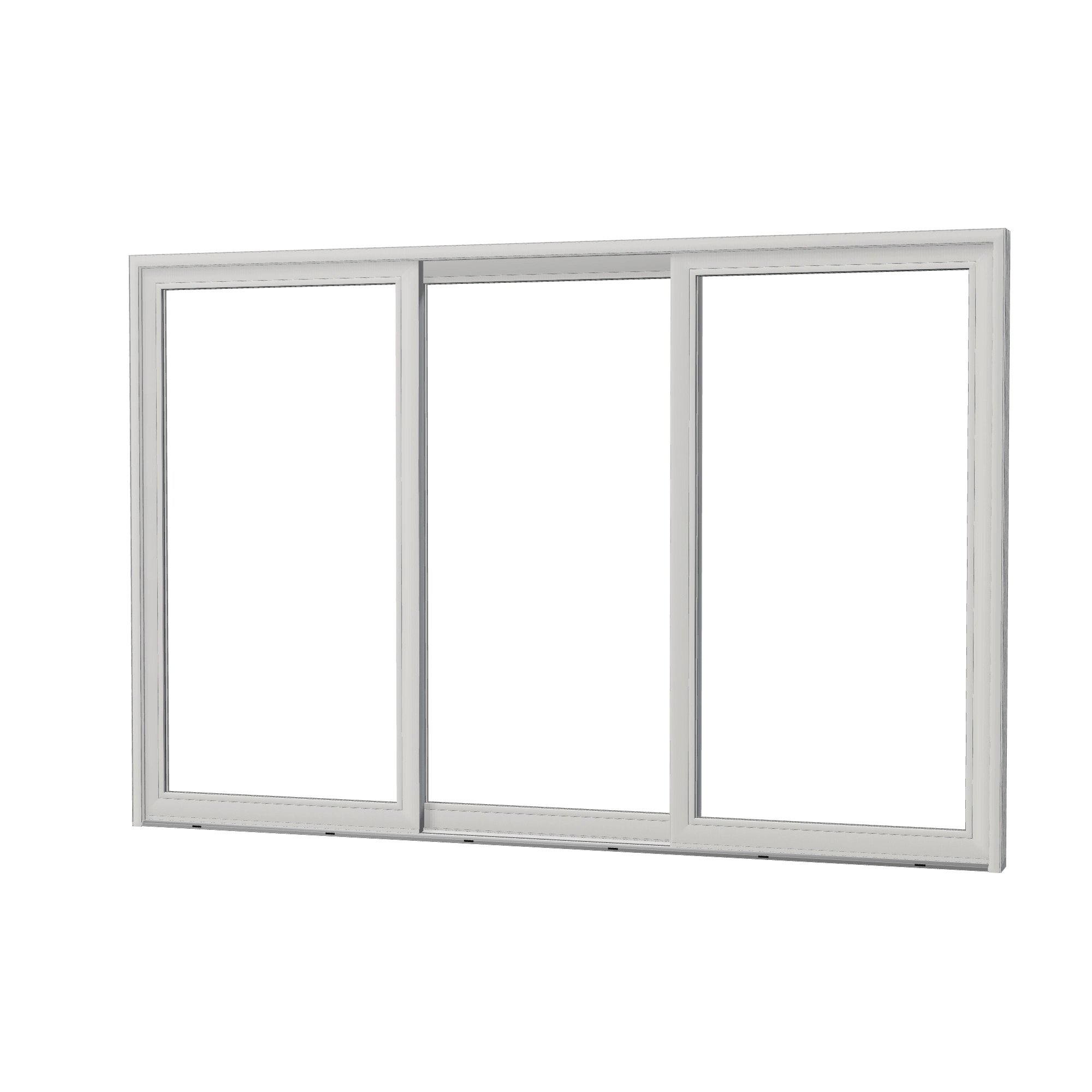 Angled exterior view of Amalfi 144 × 95.25 inch 3-Panel ORO Vinyl Sliding Patio Door — White / White