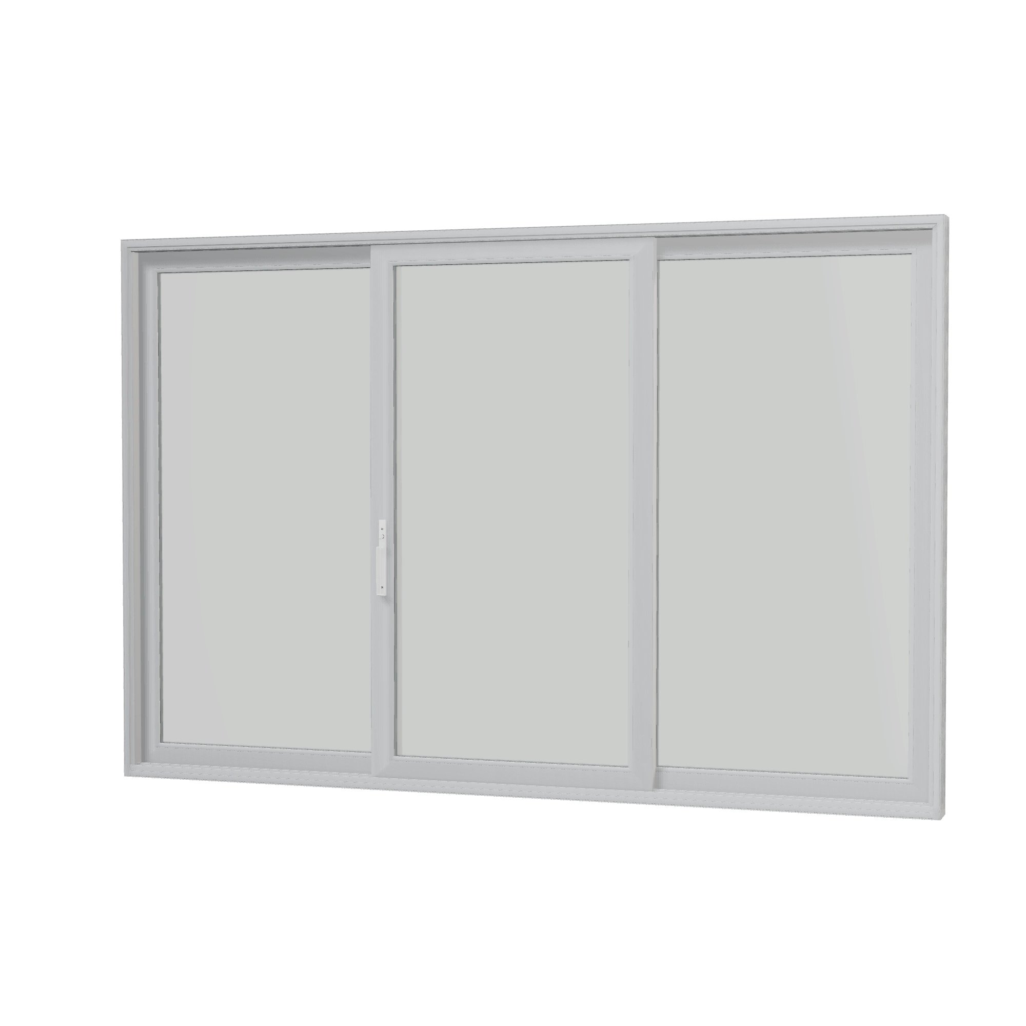 Angled interior view of Amalfi 144 × 95.25 inch 3-Panel ORO Vinyl Sliding Patio Door — White / White