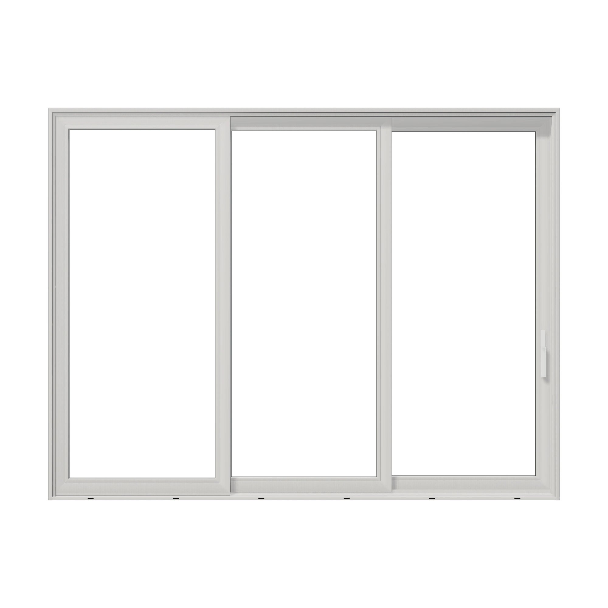 Straight exterior view of Aria 139.88 × 107.25 inch 3-Panel OXX Vinyl Sliding Patio Door — White / White
