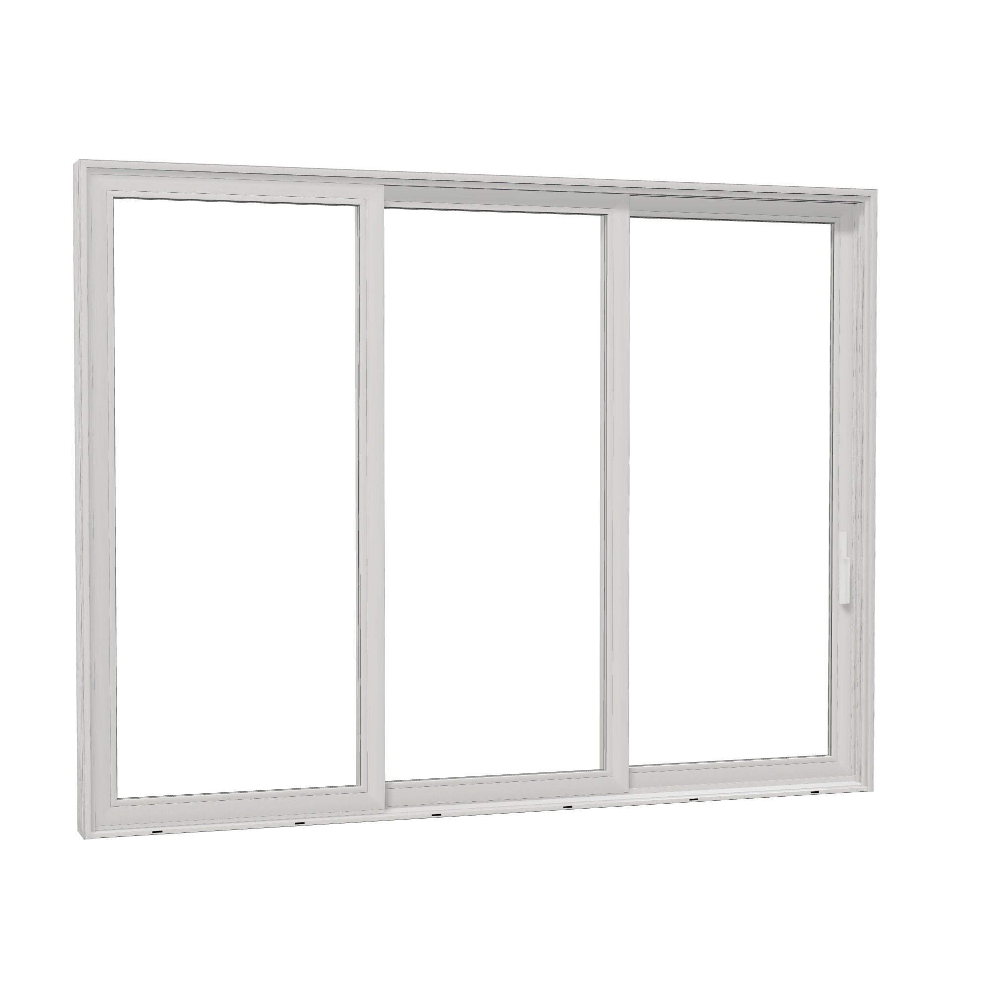 Opposite exterior angle of Aria 139.88 × 107.25 inch 3-Panel OXX Vinyl Sliding Patio Door — White / White